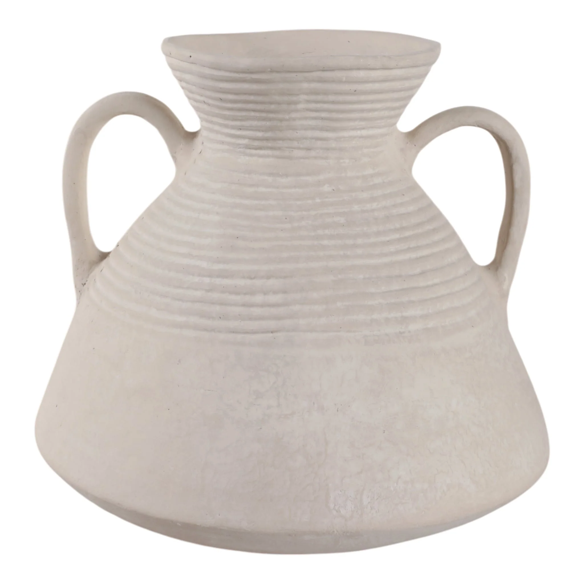 15x15" Wide Paper Mache Vase With Handles, White - Image 4