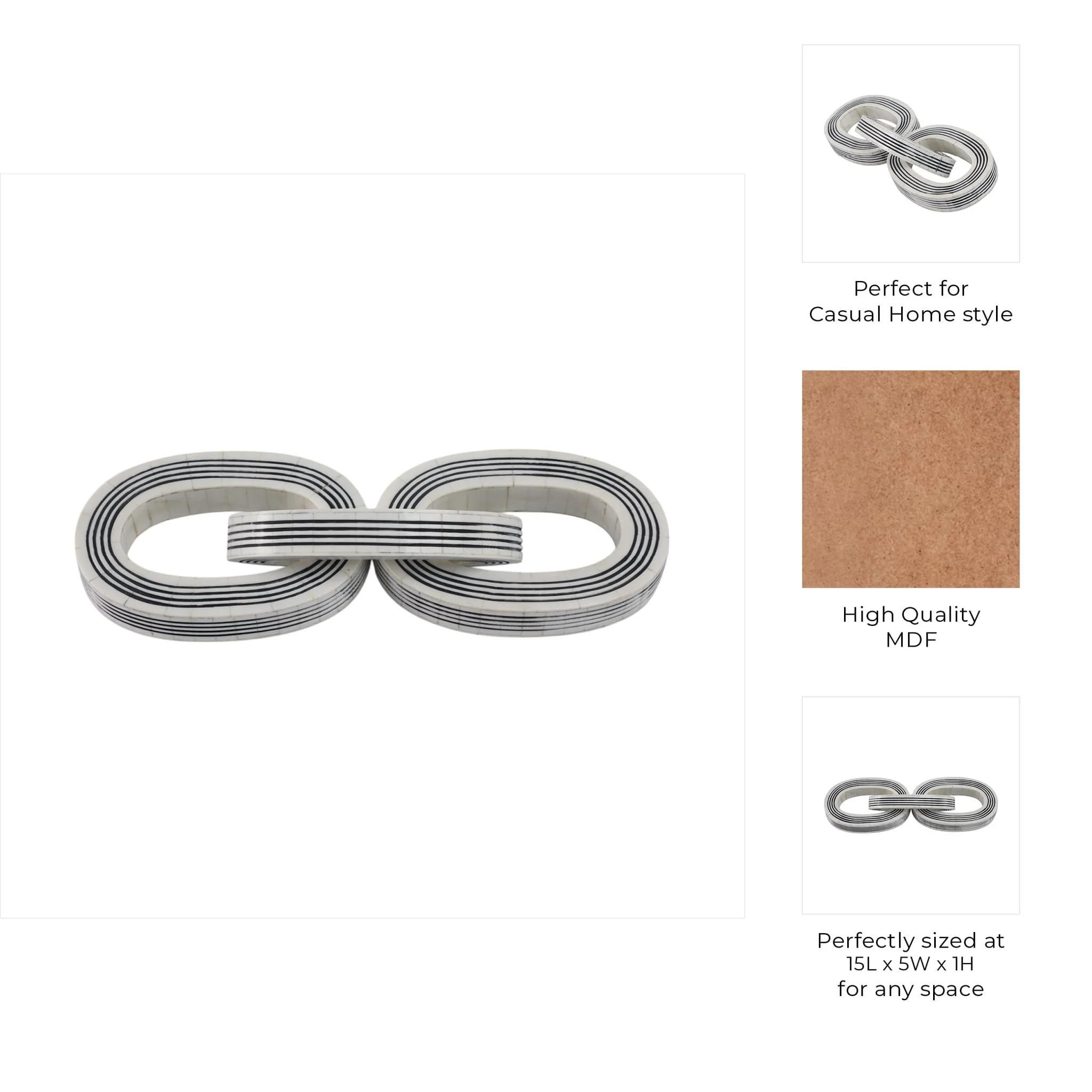 15x5" 3-link Resin Chain With Lines, White/black - Image 7