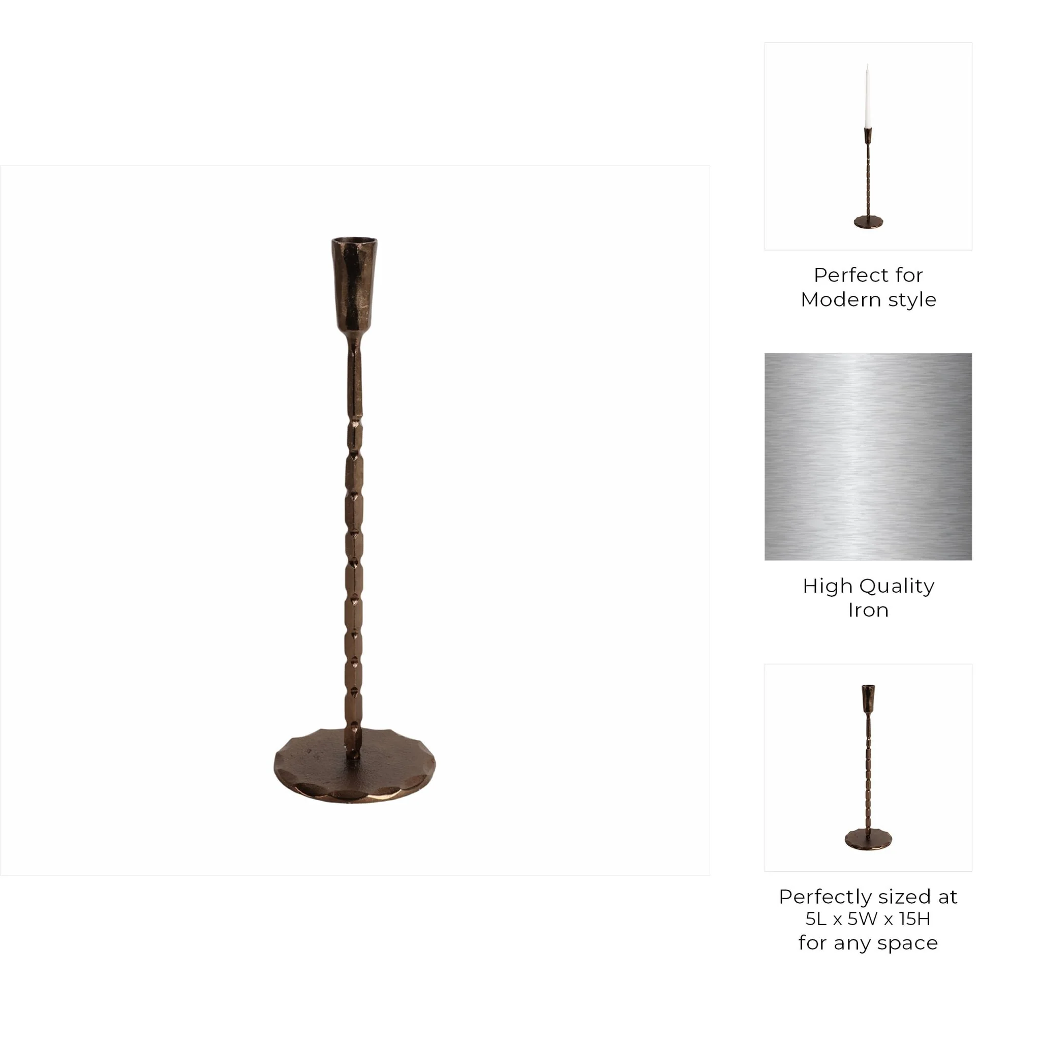 15x5" Forged Cast Iron Taper Holder, Matte Bronze - Image 9