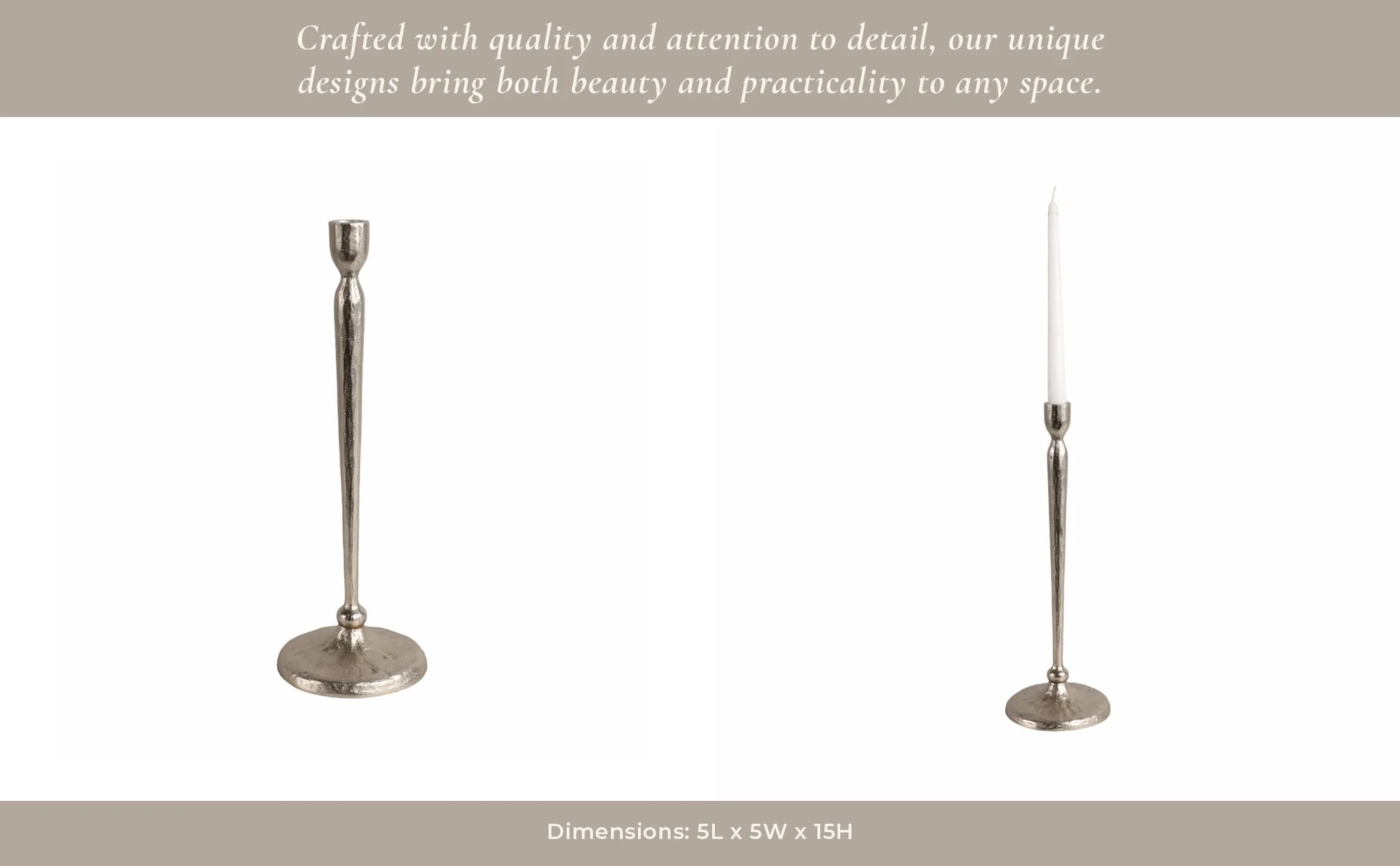 15x5" Traditional Cast Iron Taper Holder, Silver - Image 14