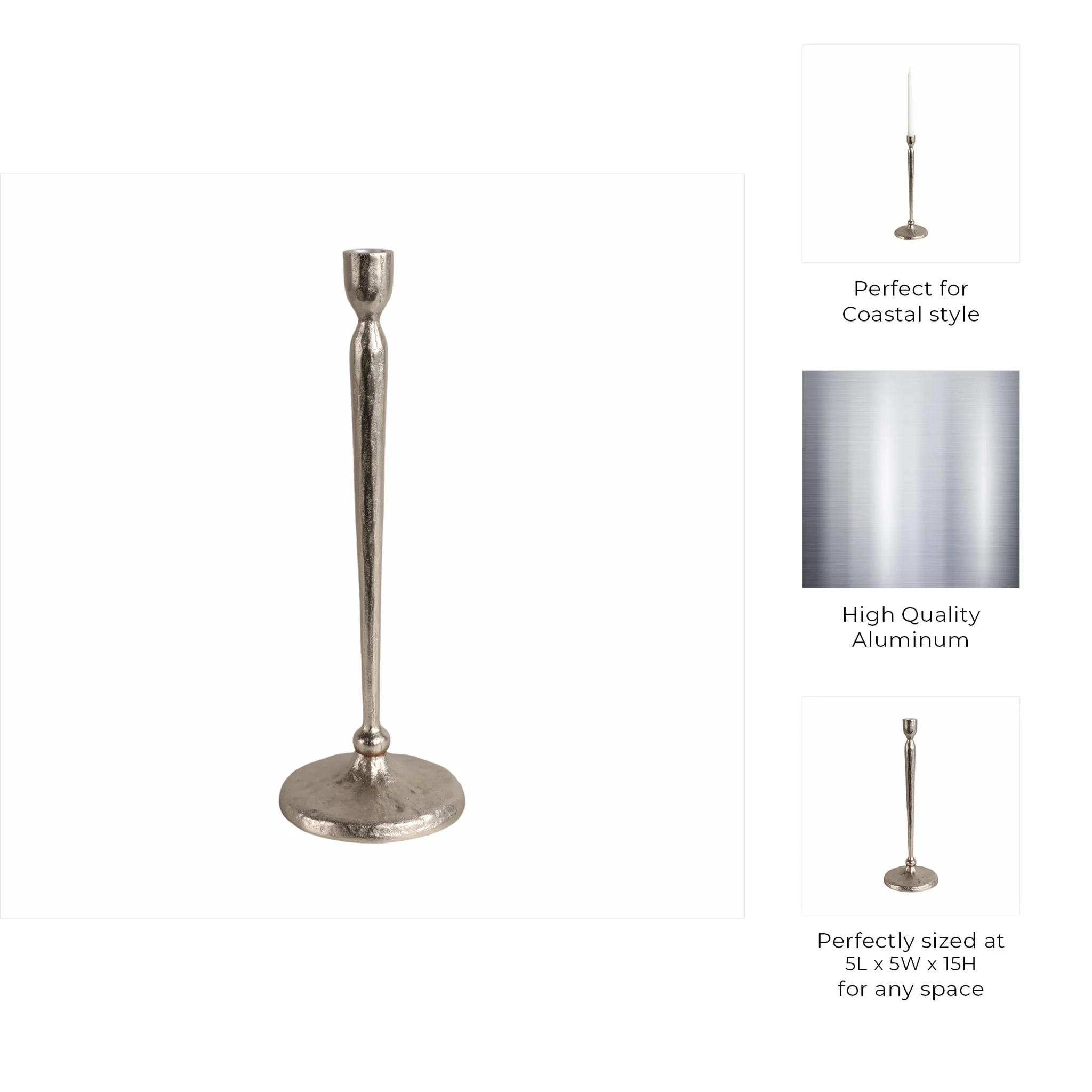 15x5" Traditional Cast Iron Taper Holder, Silver - Image 9