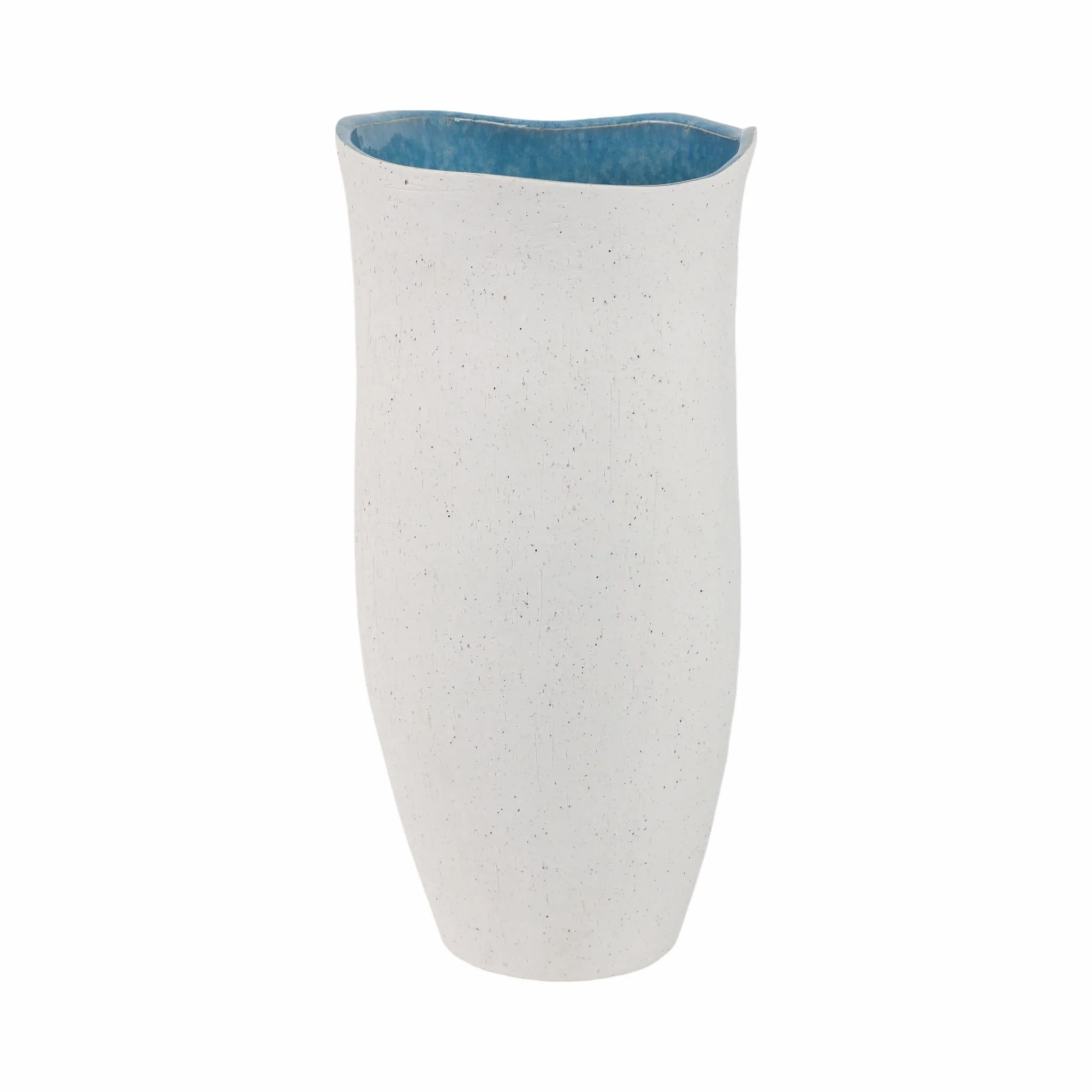 15x8" Textured Organic Vase Reactive Inside, White - Image 3