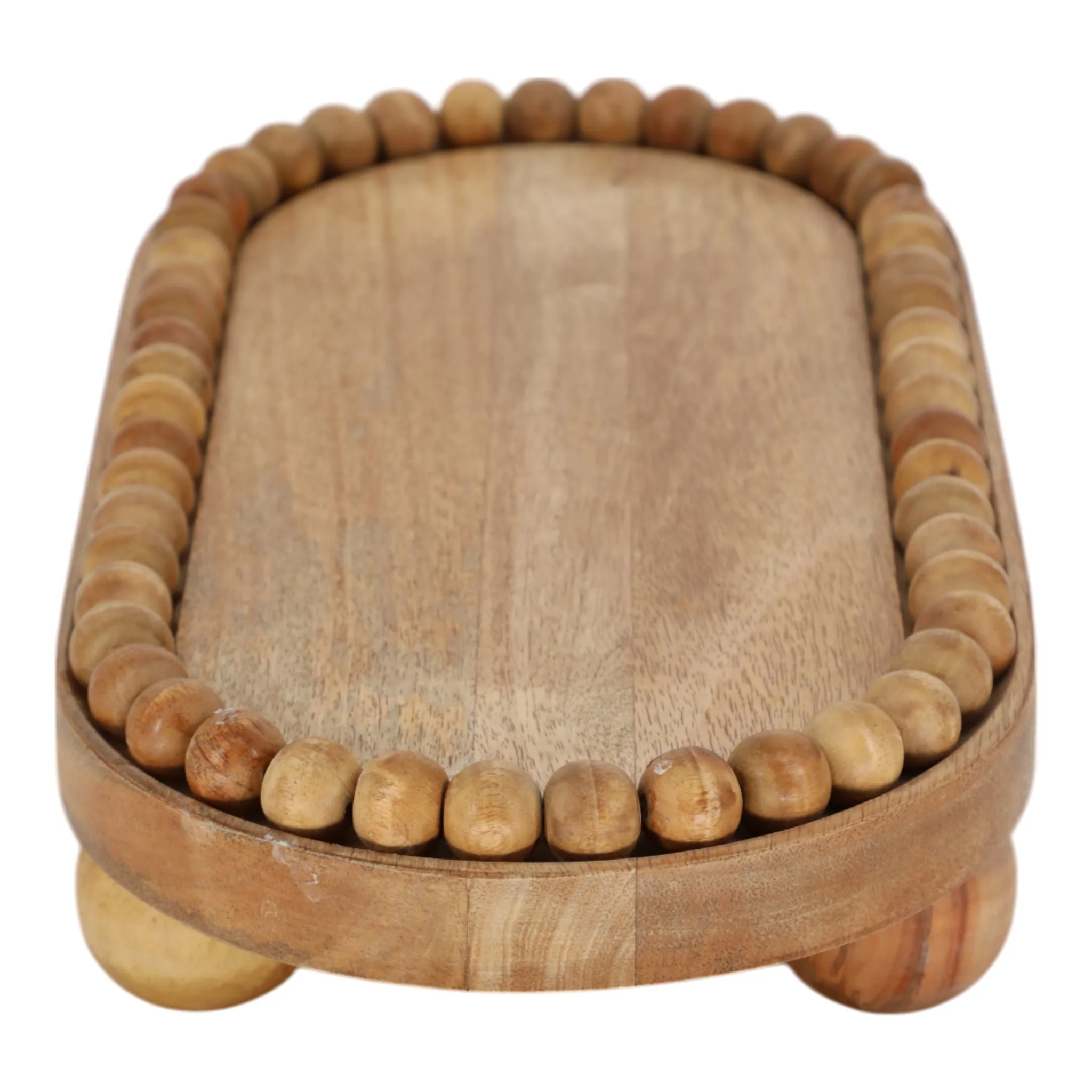 16" Beaded Oval Tray With Ball Feet, Natural - Image 3