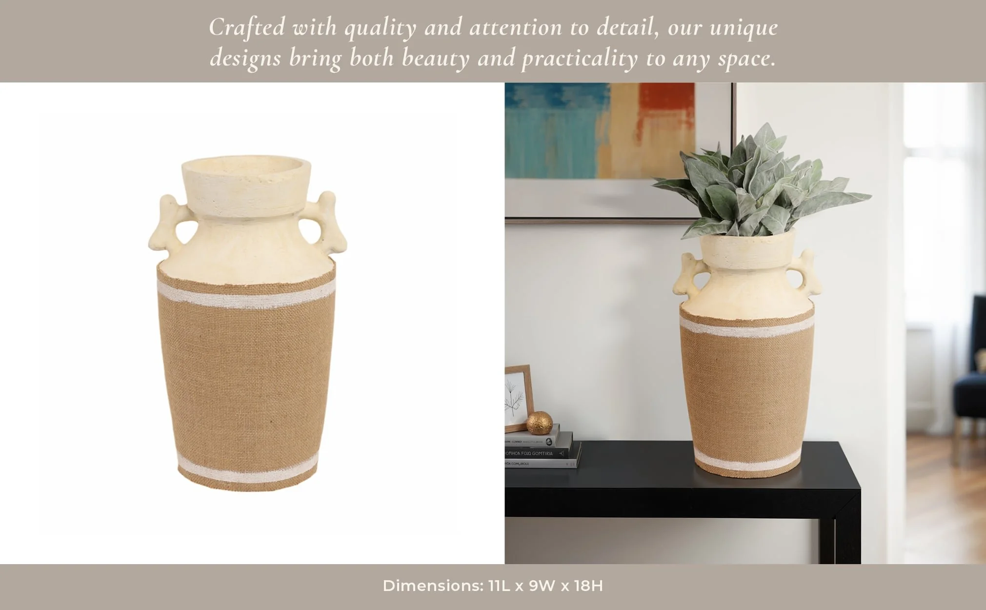 16" Burlap On Terracotta Vase, Ivory/natural - Image 12
