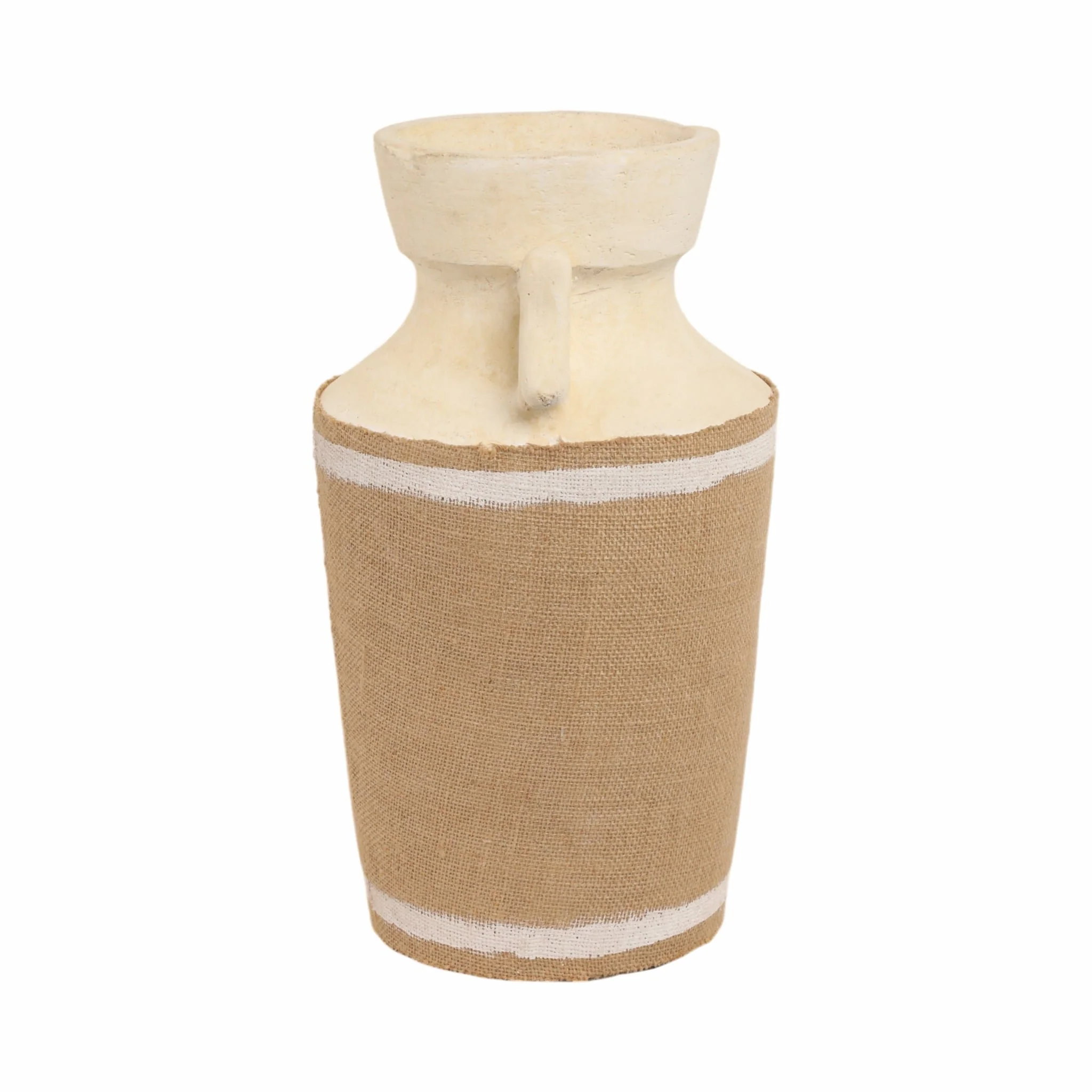 16" Burlap On Terracotta Vase, Ivory/natural - Image 4
