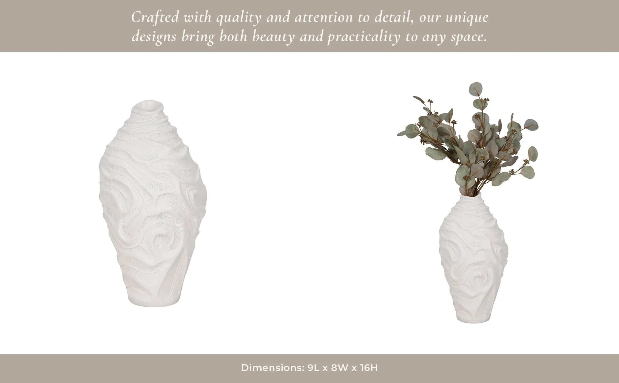 16" Coastal Coral Vase, White - Image 14