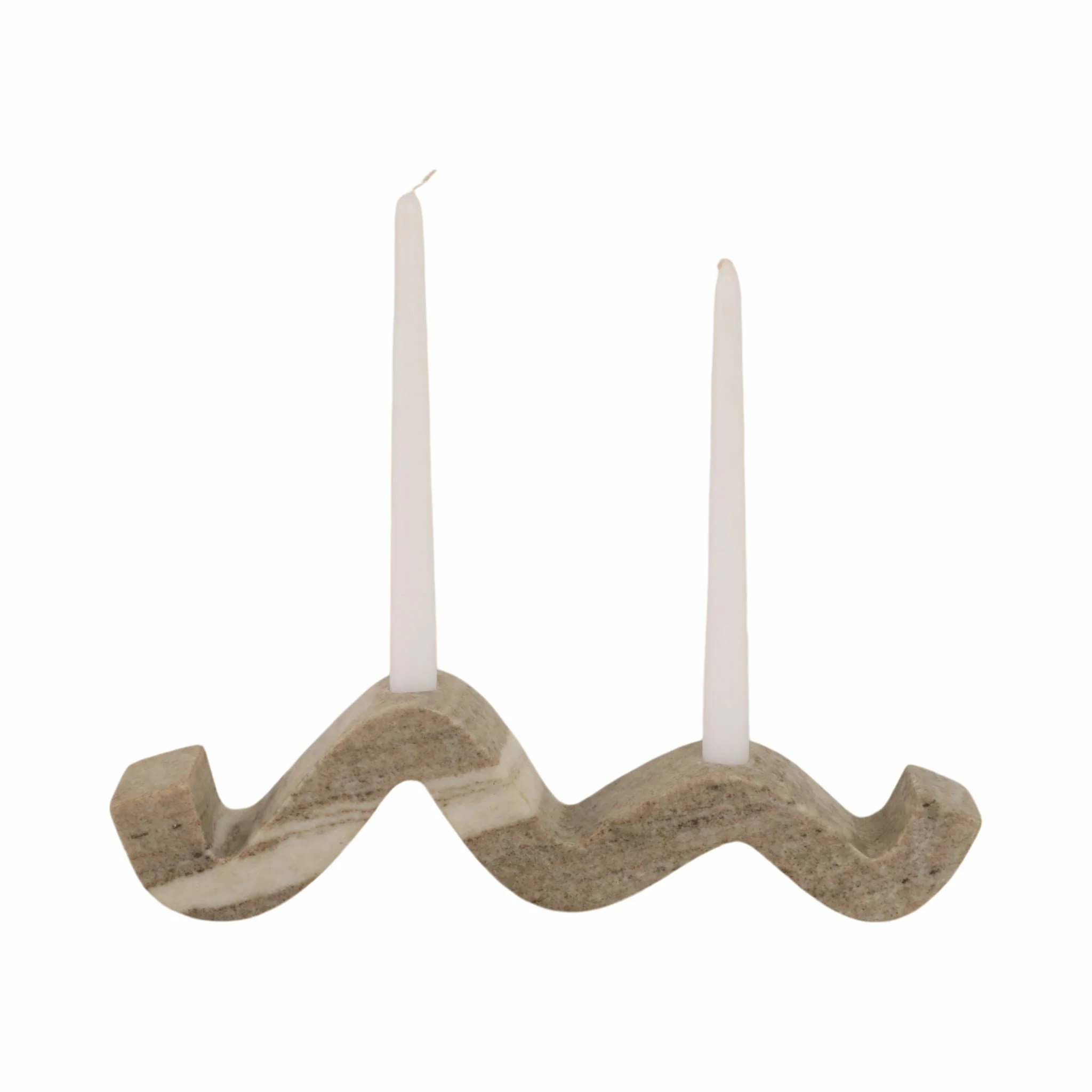 16" Curvy Marble 2-taper Candle Holder, Beige - Image 2