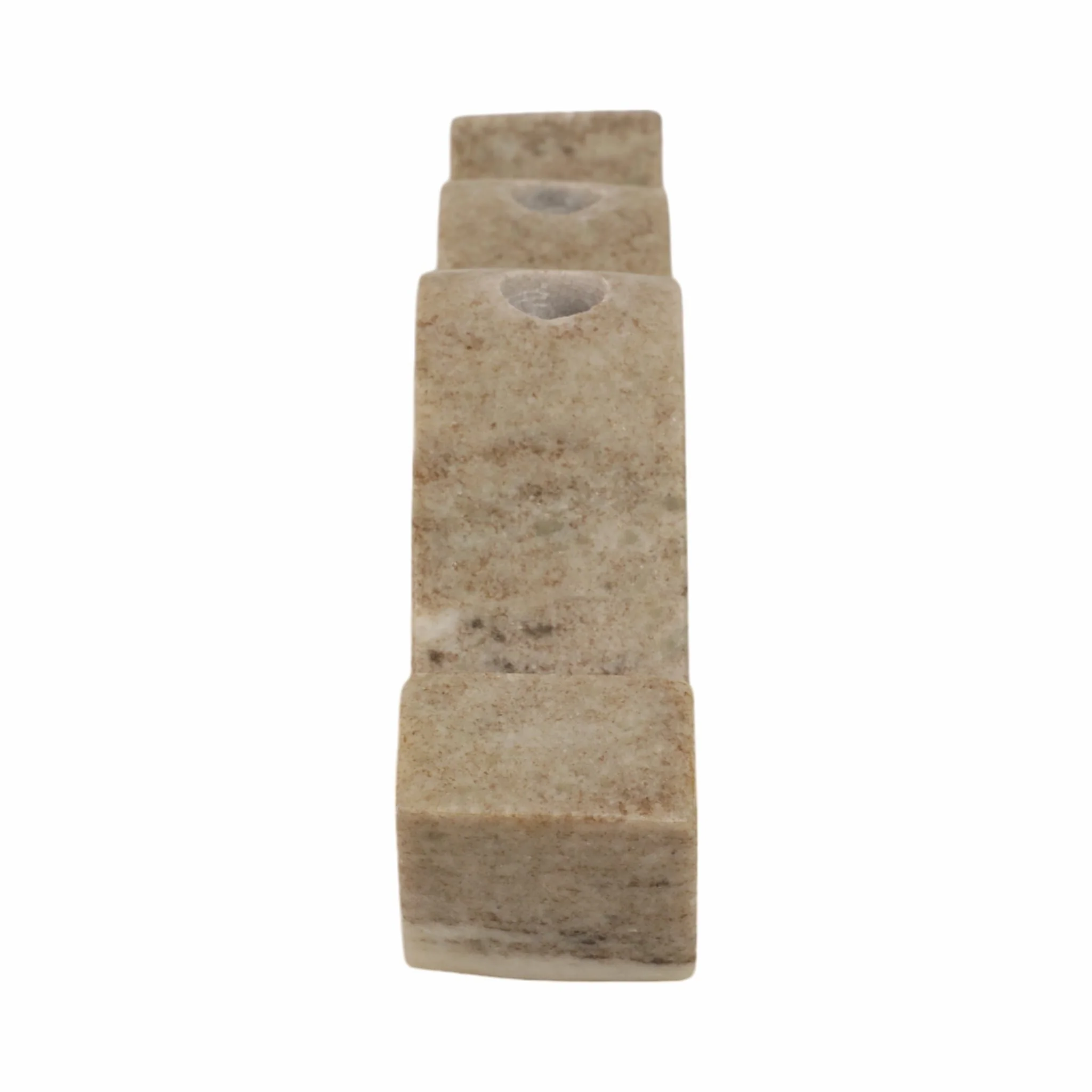 16" Curvy Marble 2-taper Candle Holder, Beige - Image 4