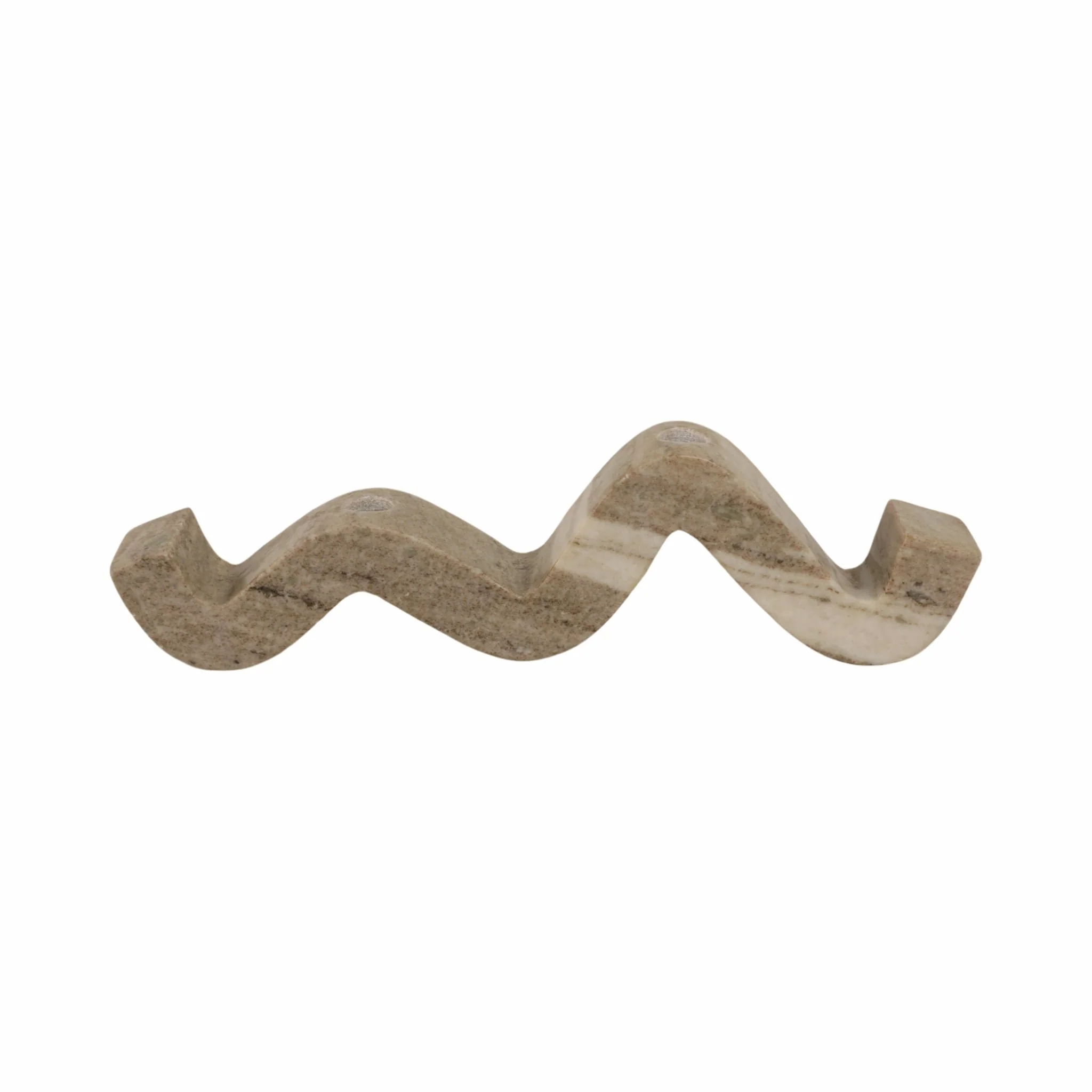 16" Curvy Marble 2-taper Candle Holder, Beige - Image 5