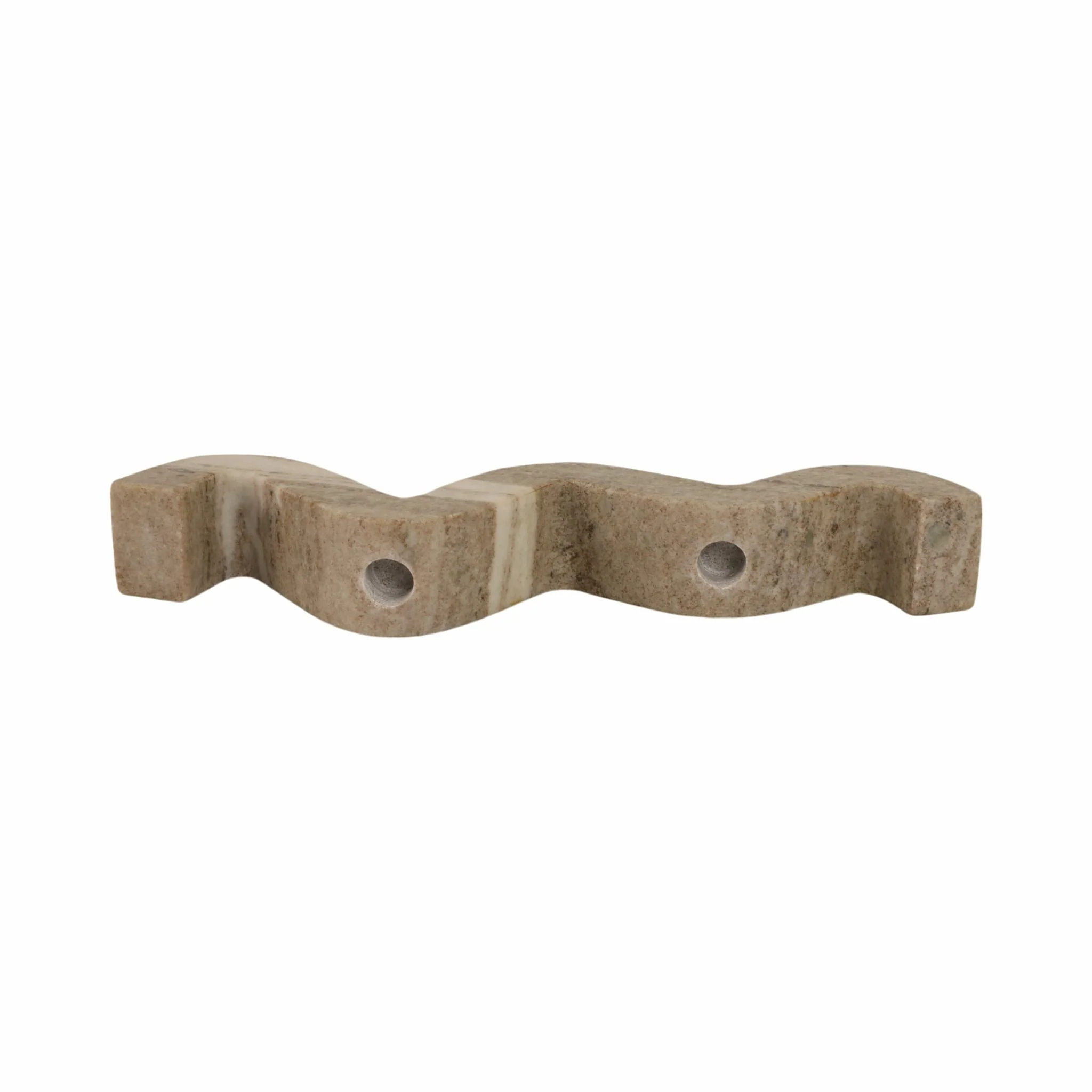 16" Curvy Marble 2-taper Candle Holder, Beige - Image 7
