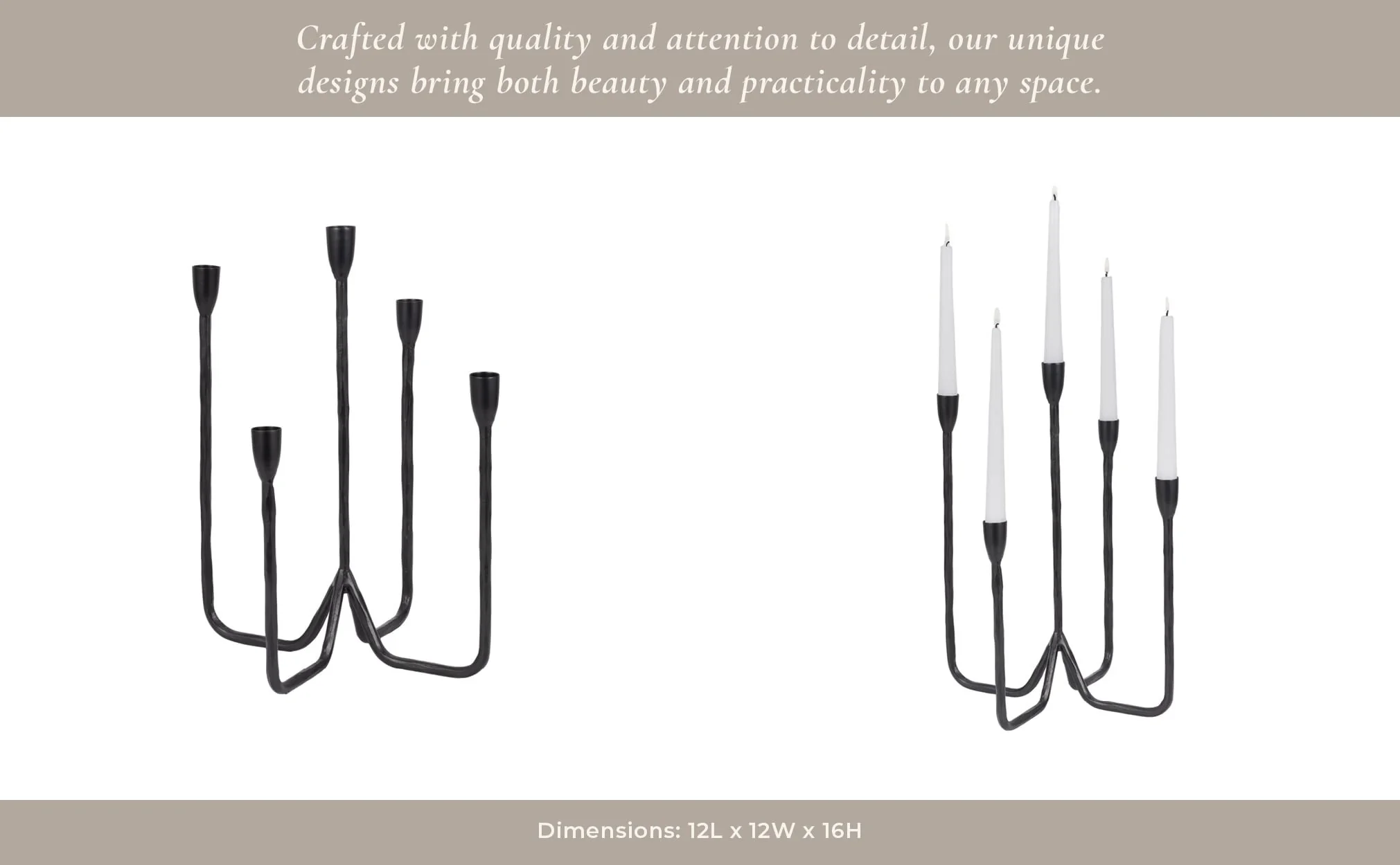 16" Forged 5-taper Candle Holder, Black - Image 12