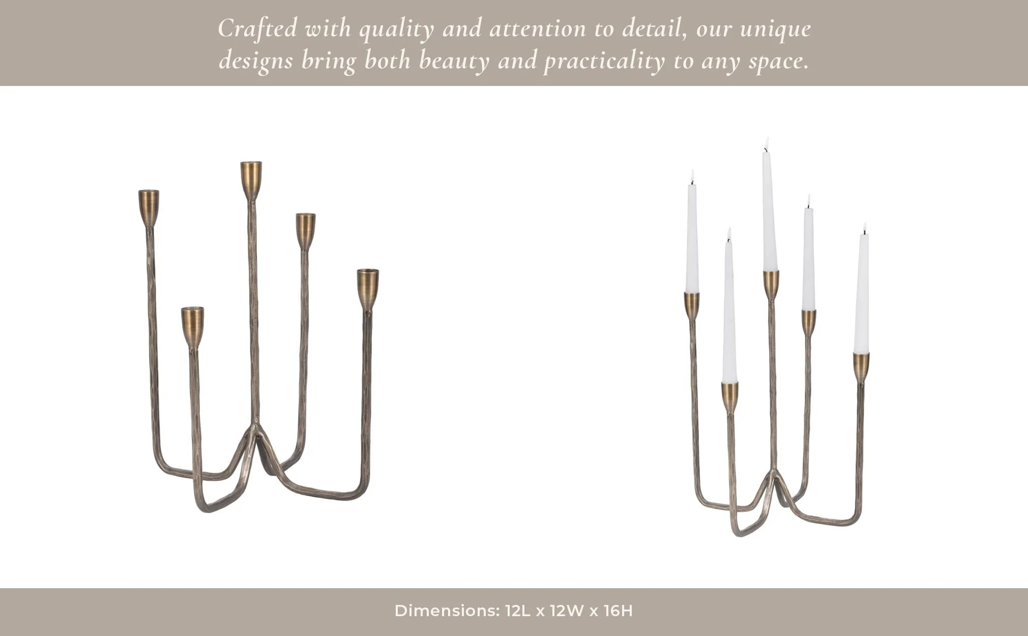16" Forged 5-taper Candle Holder, Bronze - Image 11