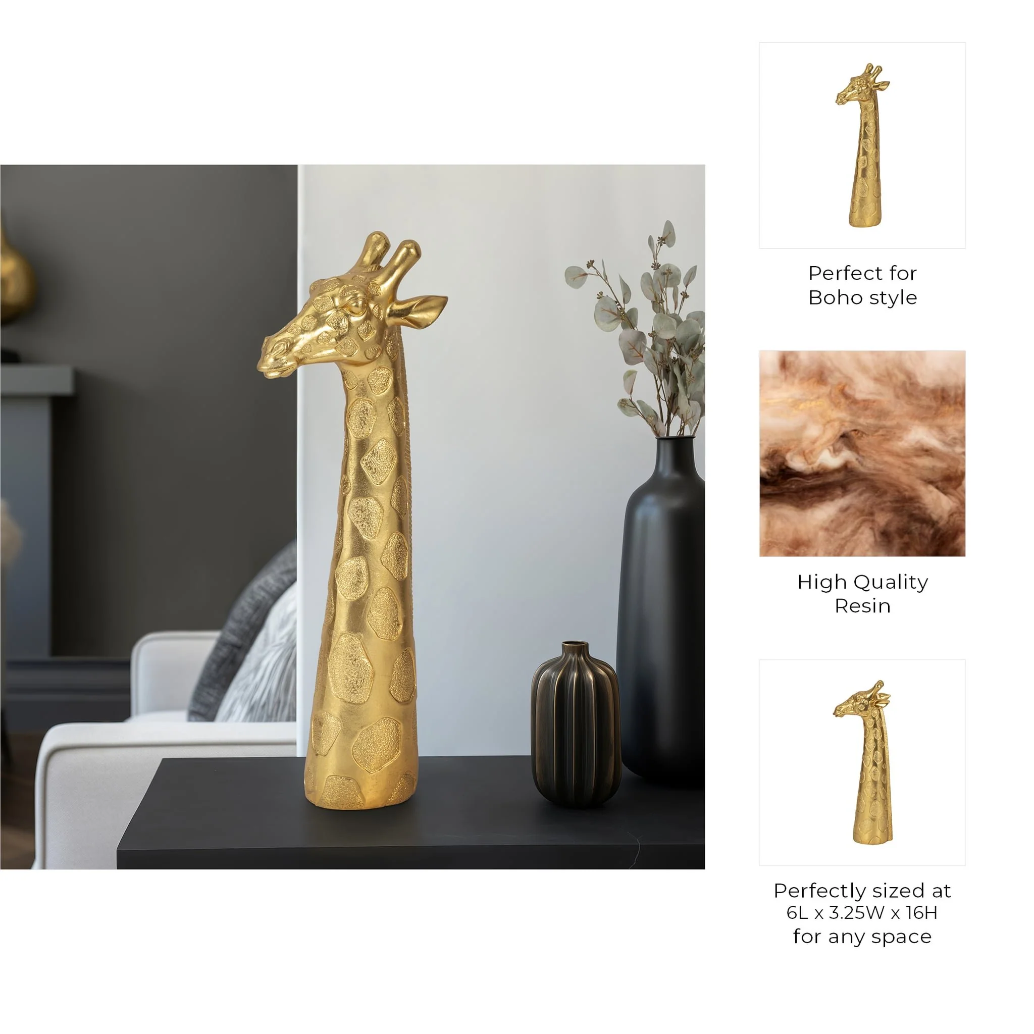 16" Giraffe Head Tabletop Decor, Gold - Image 10