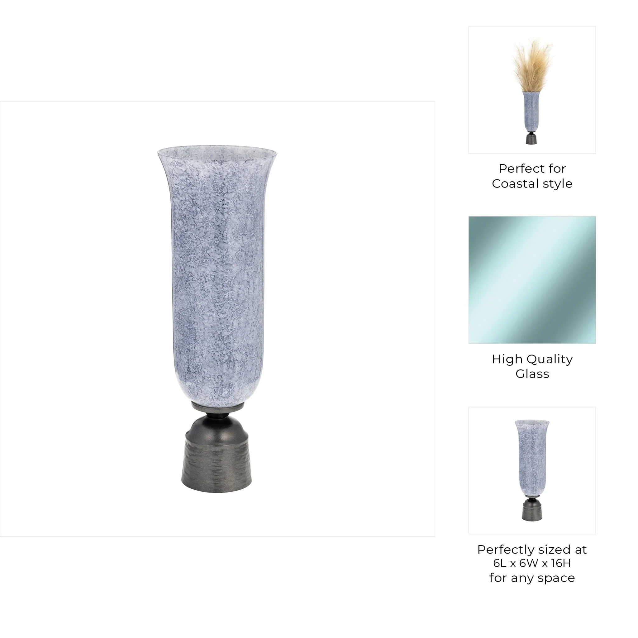 16", Glass Vase W/metal Base, Blue - Image 10