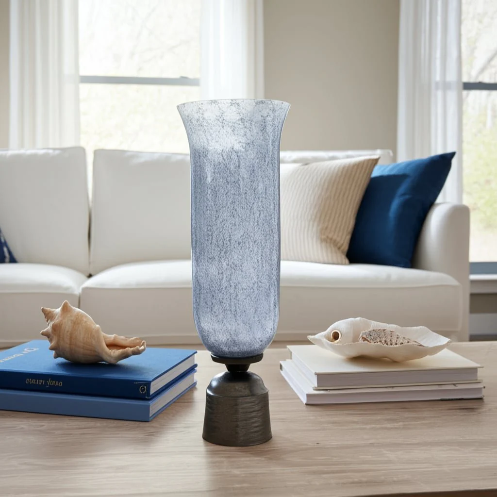 16", Glass Vase W/metal Base, Blue - Image 12