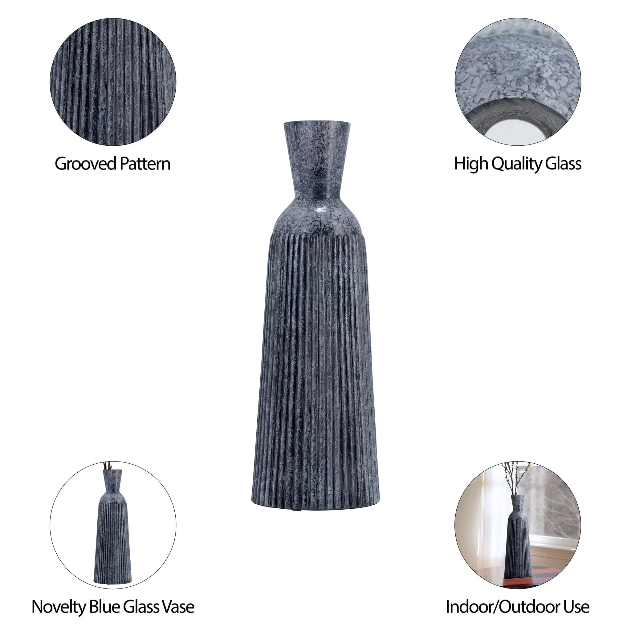 16", Grooved Glass Vase, Blue - Image 9