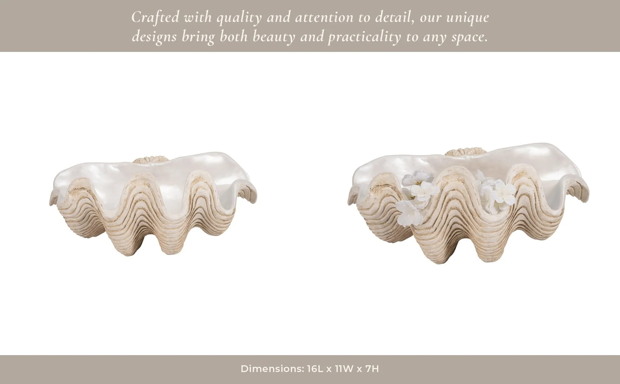 16" Pearlized Clam Shell Bowl, Ivory - Image 12