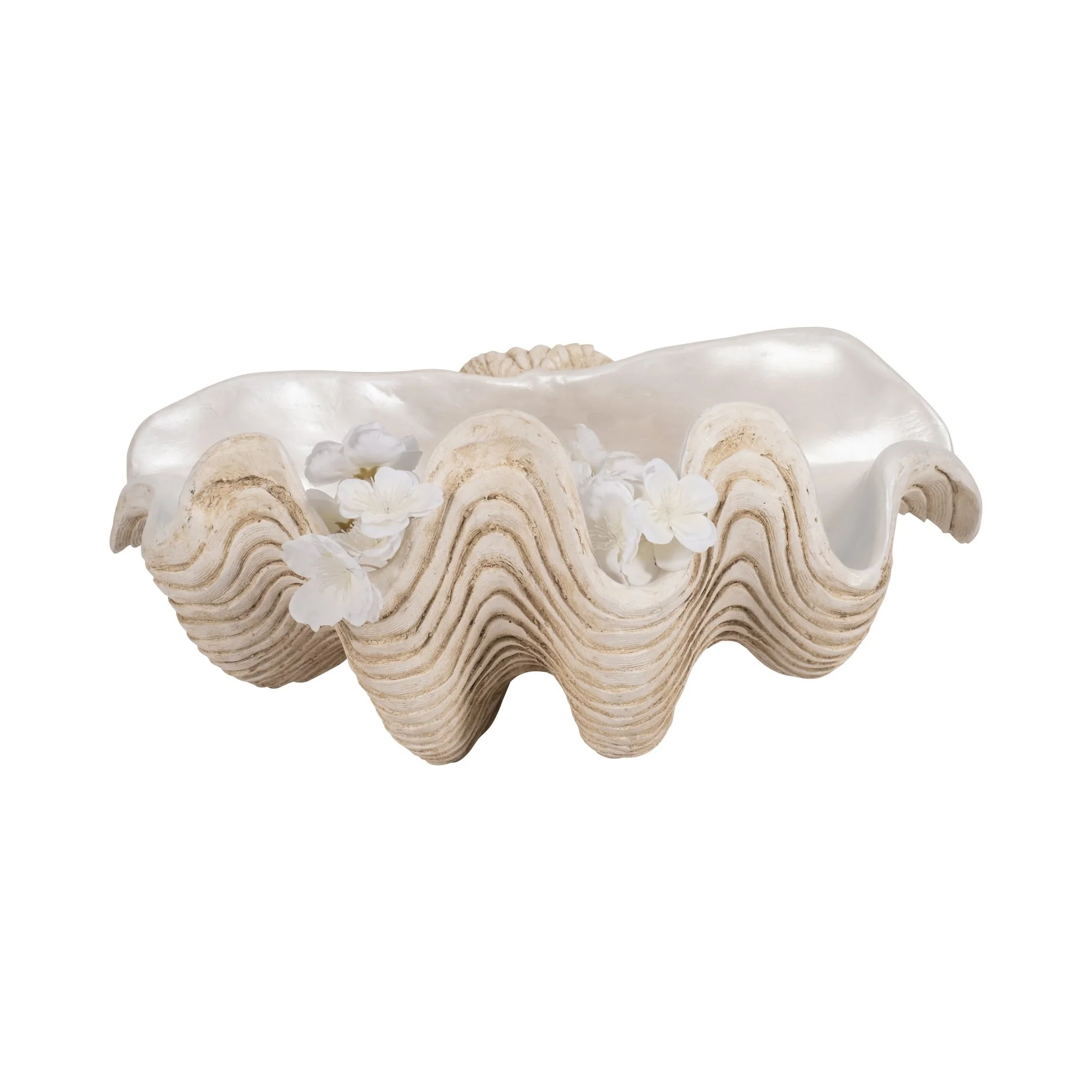 16" Pearlized Clam Shell Bowl, Ivory - Image 2