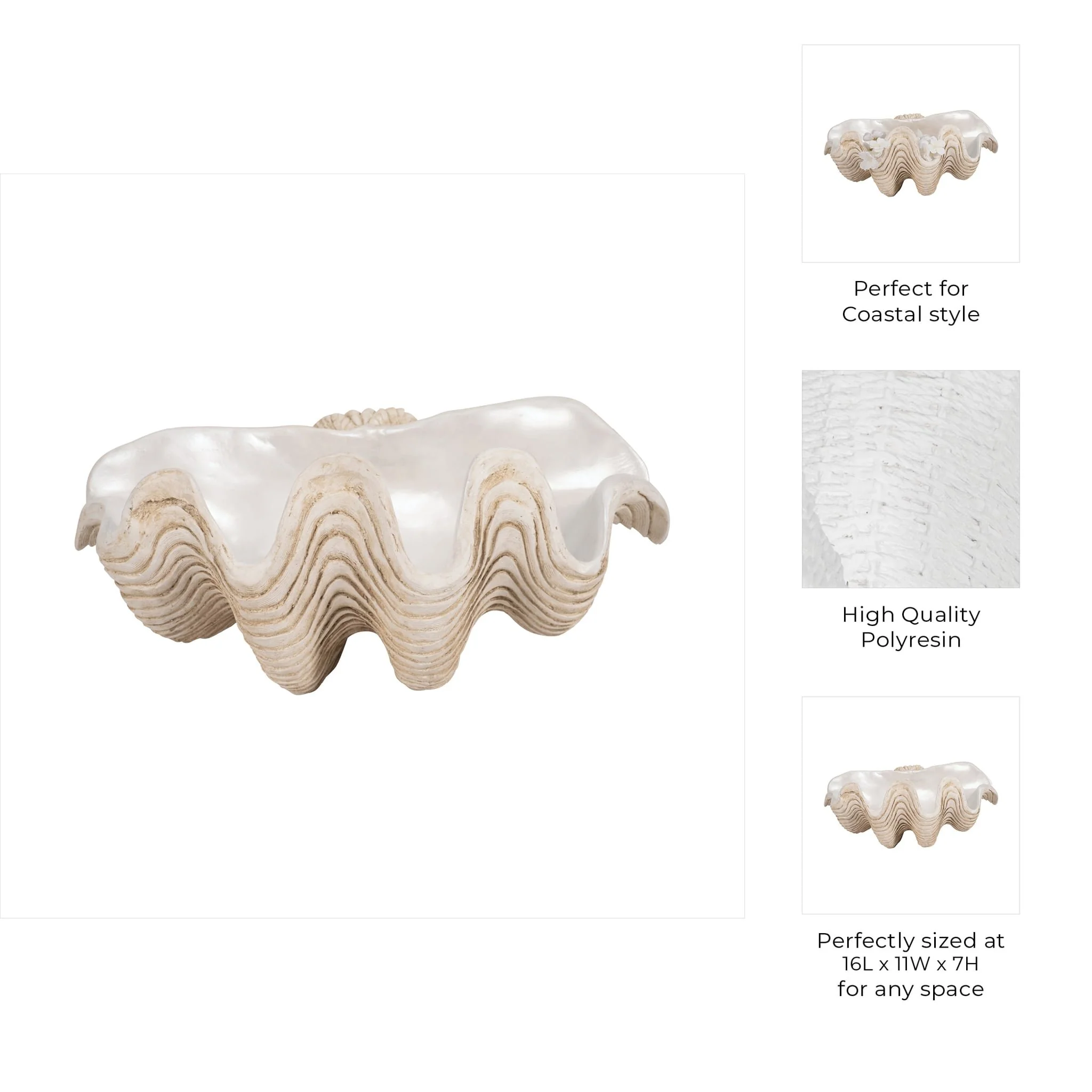 16" Pearlized Clam Shell Bowl, Ivory - Image 9