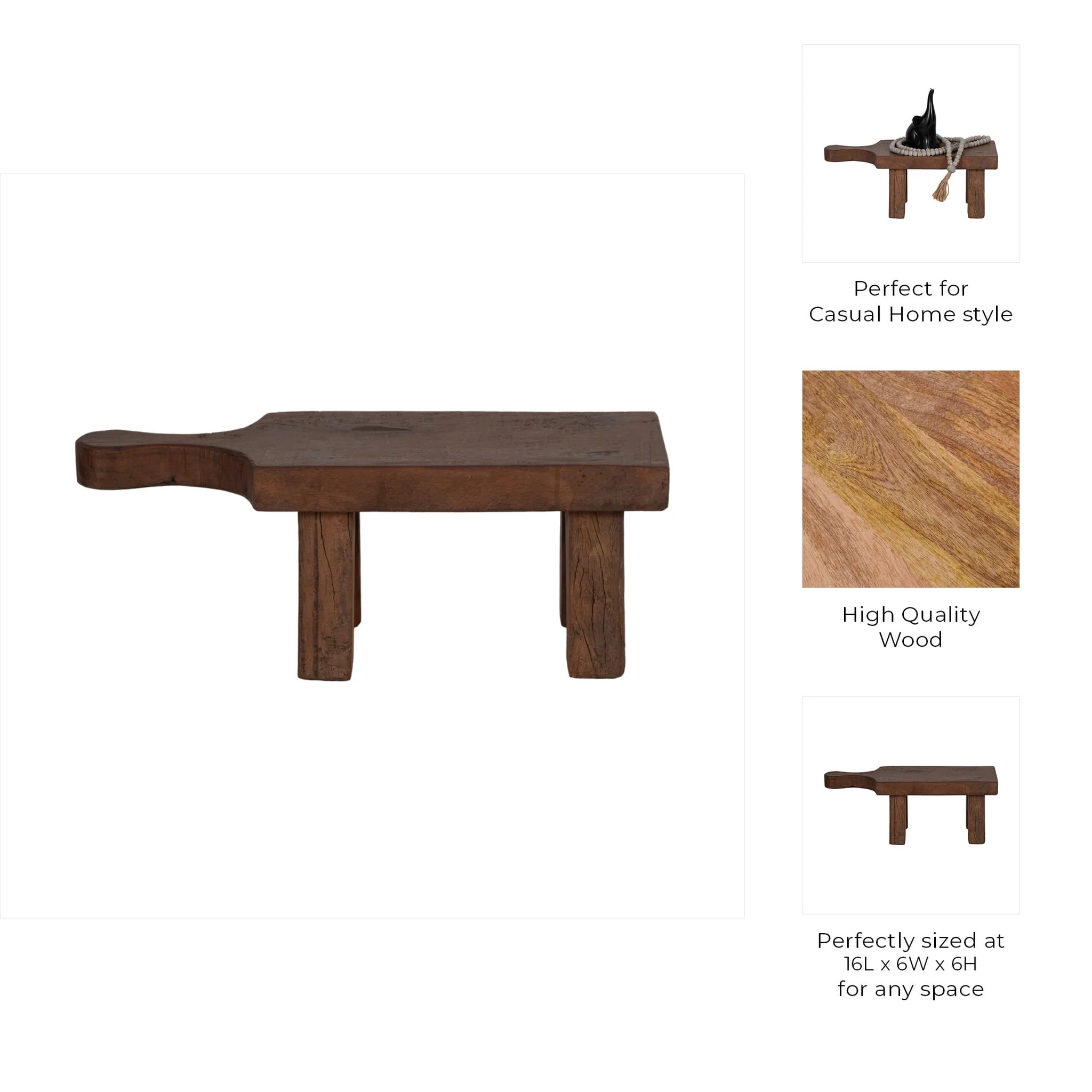 16" Reclaimed Wood Riser With Handle, Brown - Image 10