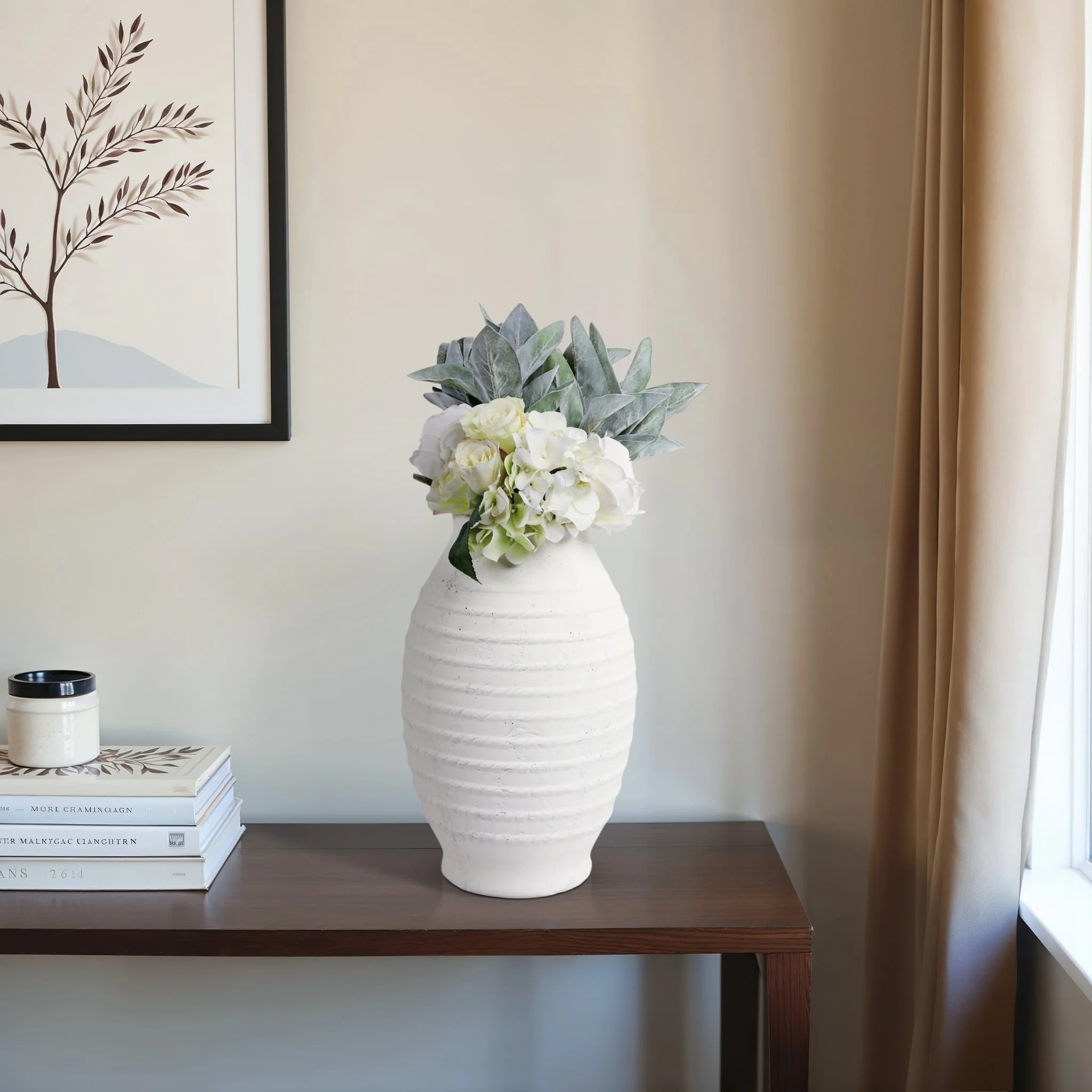 16" Rope Ribbed Vase, White - Image 9