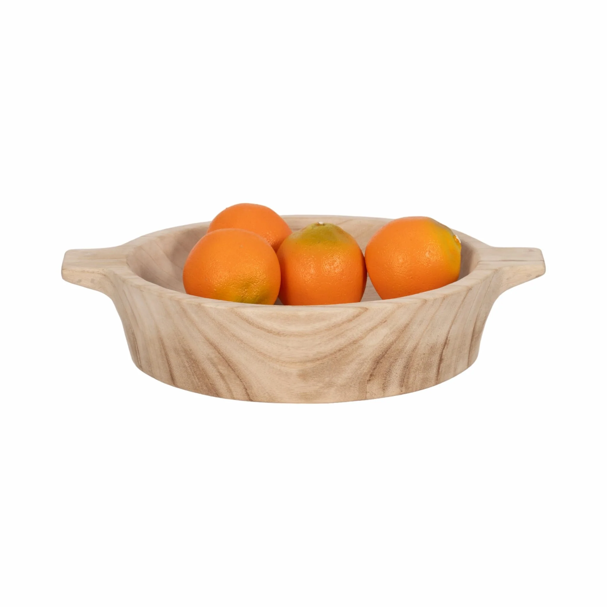 16" Round Wood Bowl With Handles, Natural - Image 2