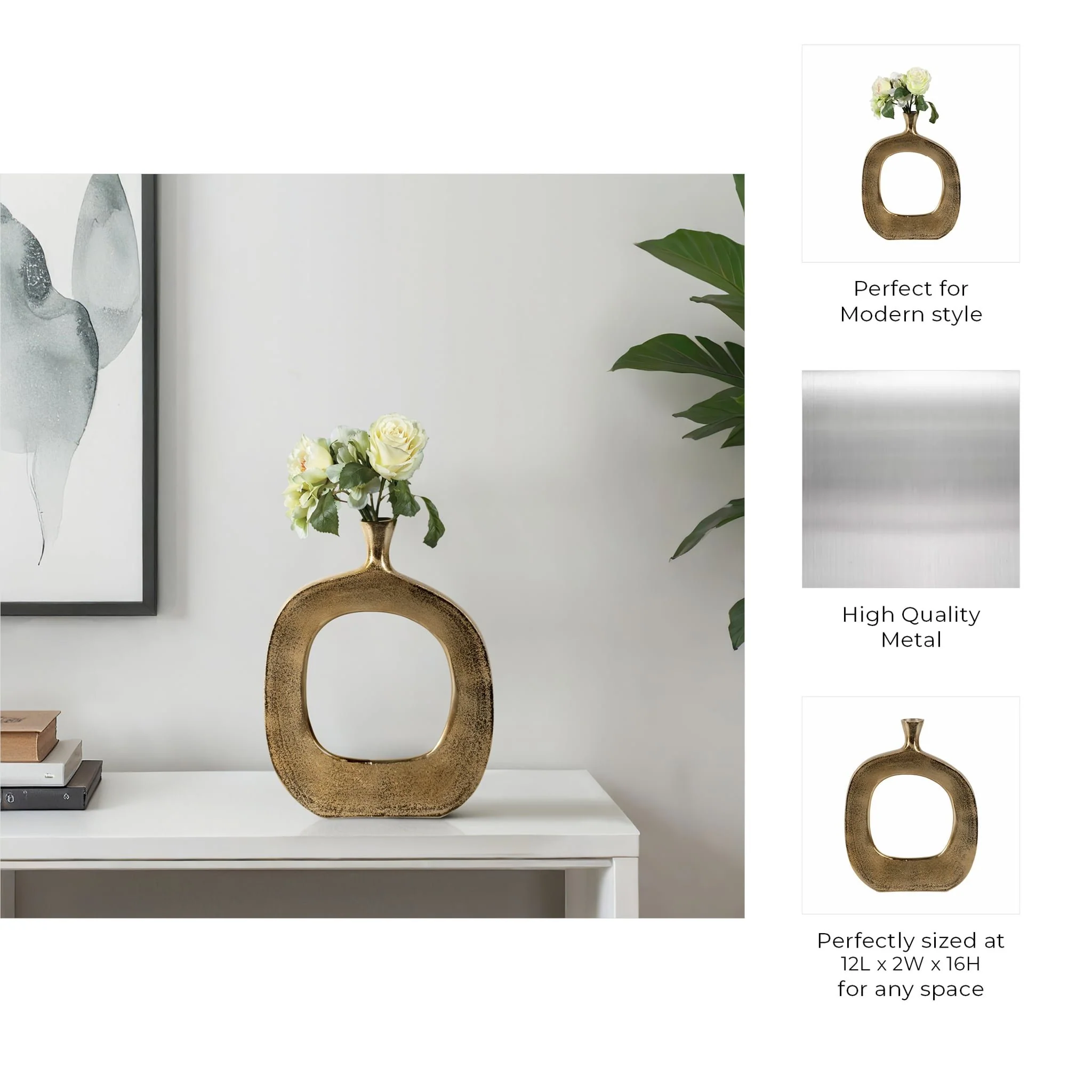 16" Short Open Cut Out Vase, Champagne - Image 10