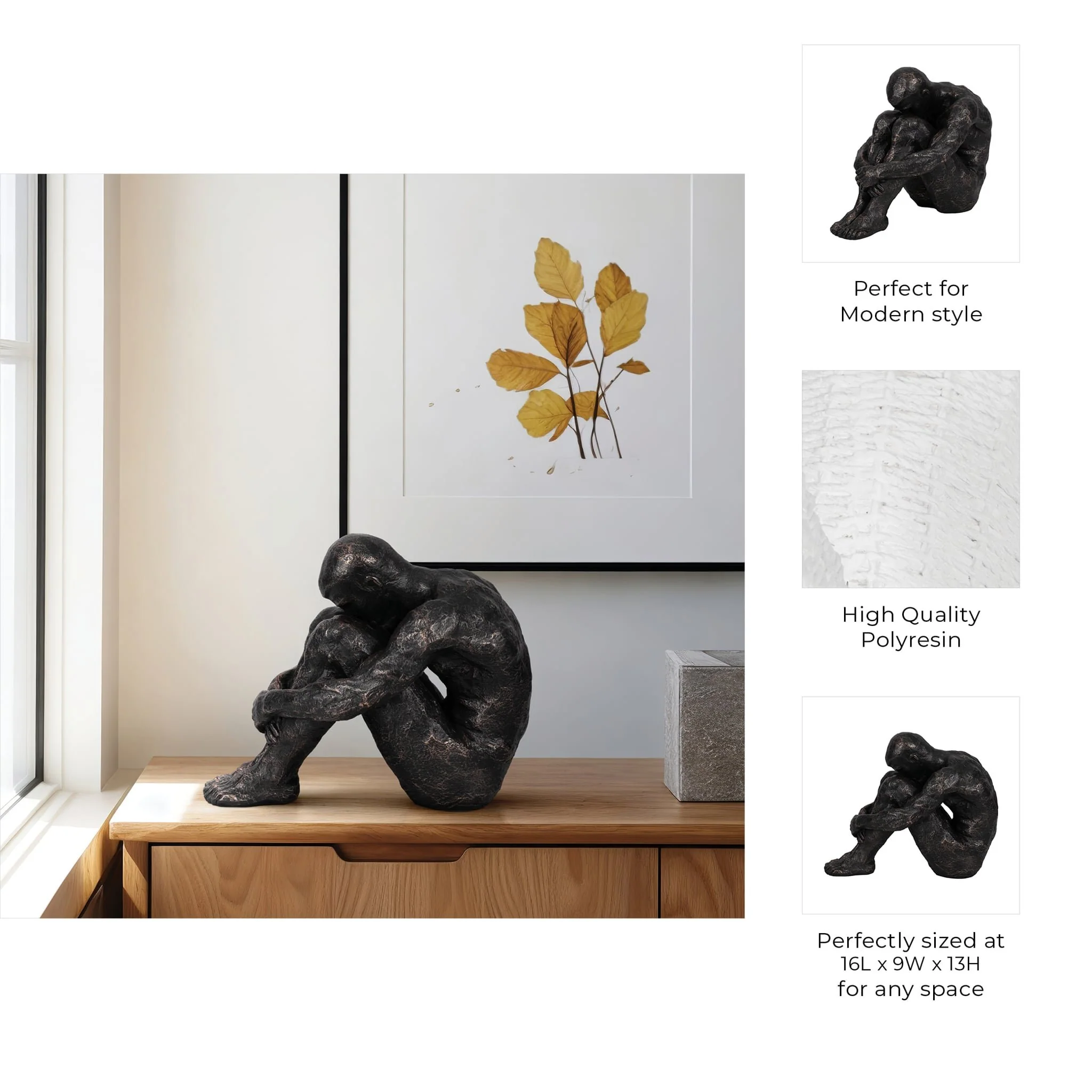 16" Sitting Man, Bronze - Image 10