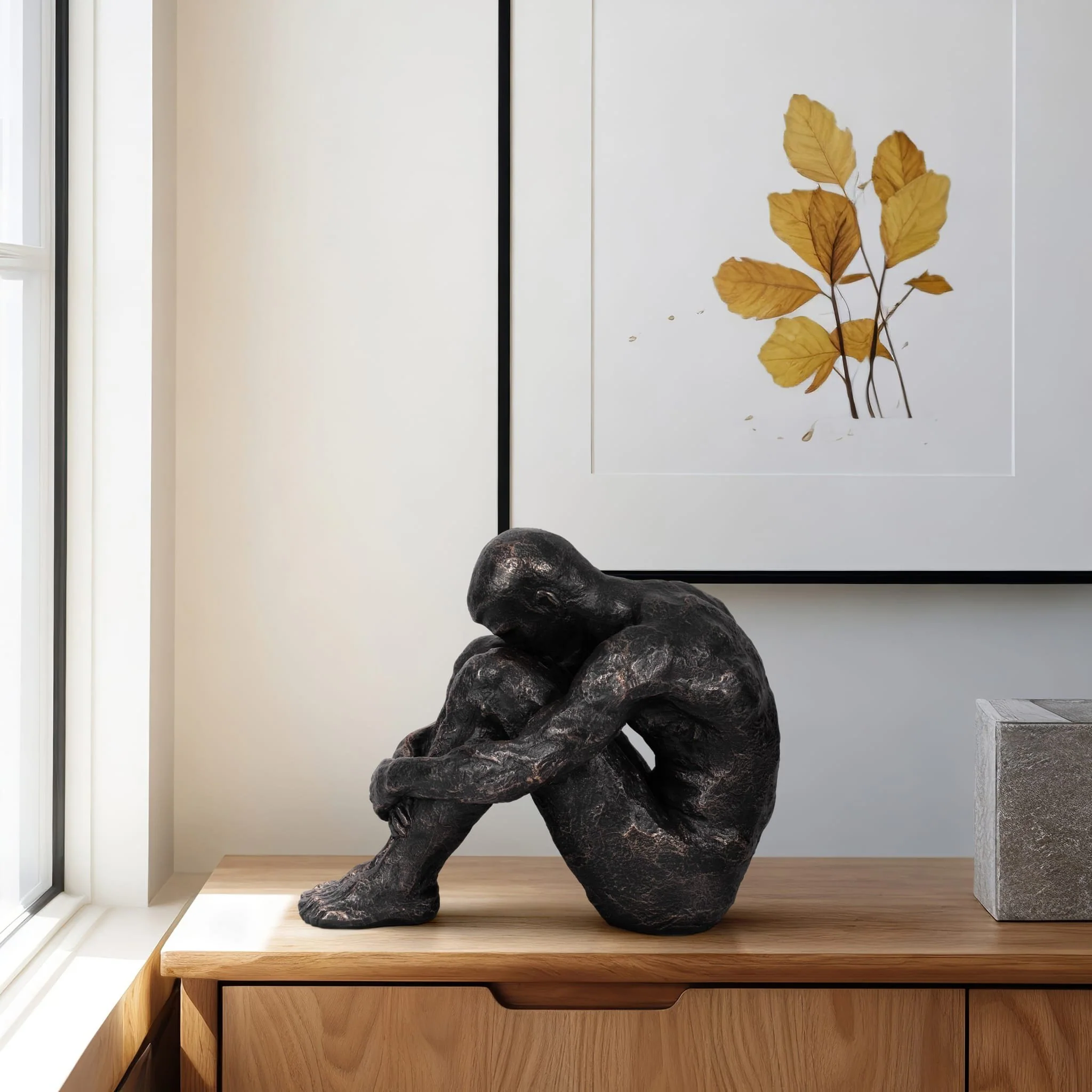 16" Sitting Man, Bronze - Image 11