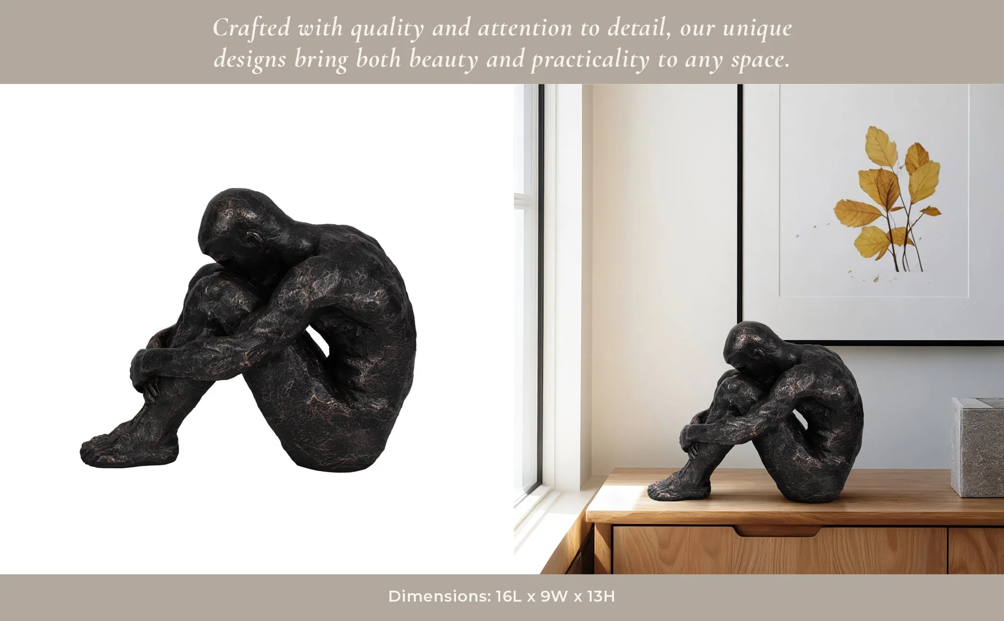 16" Sitting Man, Bronze - Image 12