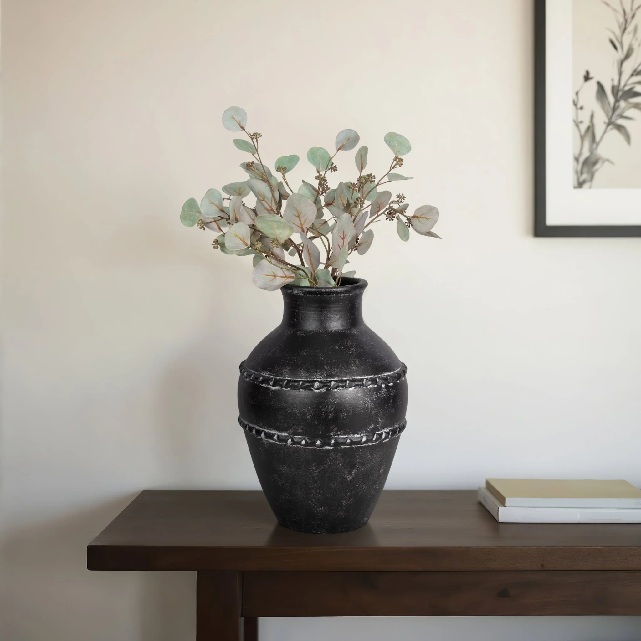 16" Traditional Terracotta Vase, Black - Image 10