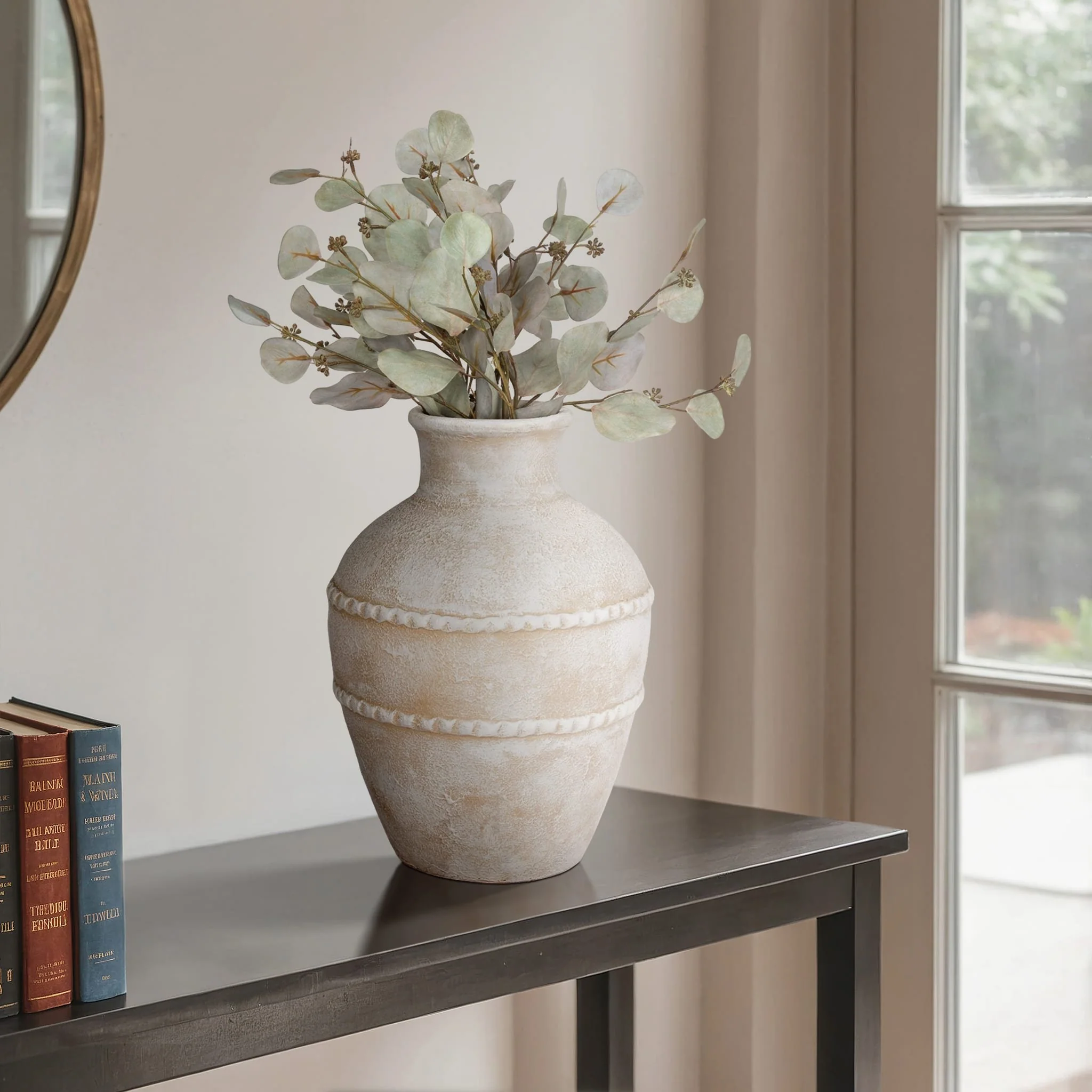 16" Traditional Textured Terracotta Vase, Ivory - Image 10