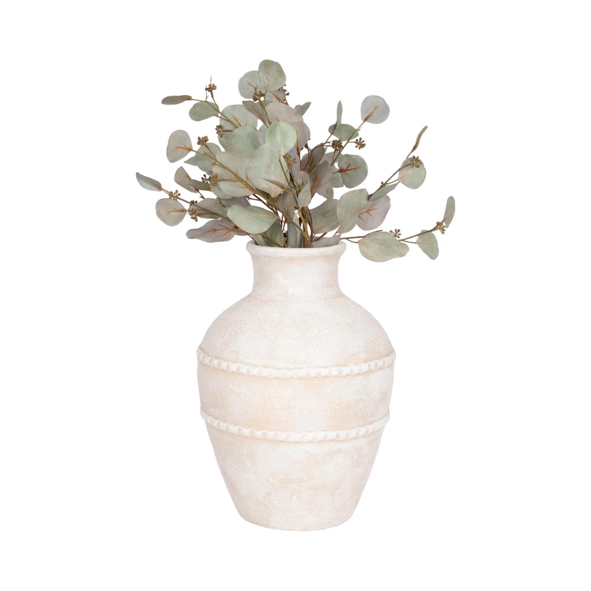 16" Traditional Textured Terracotta Vase, Ivory - Image 2