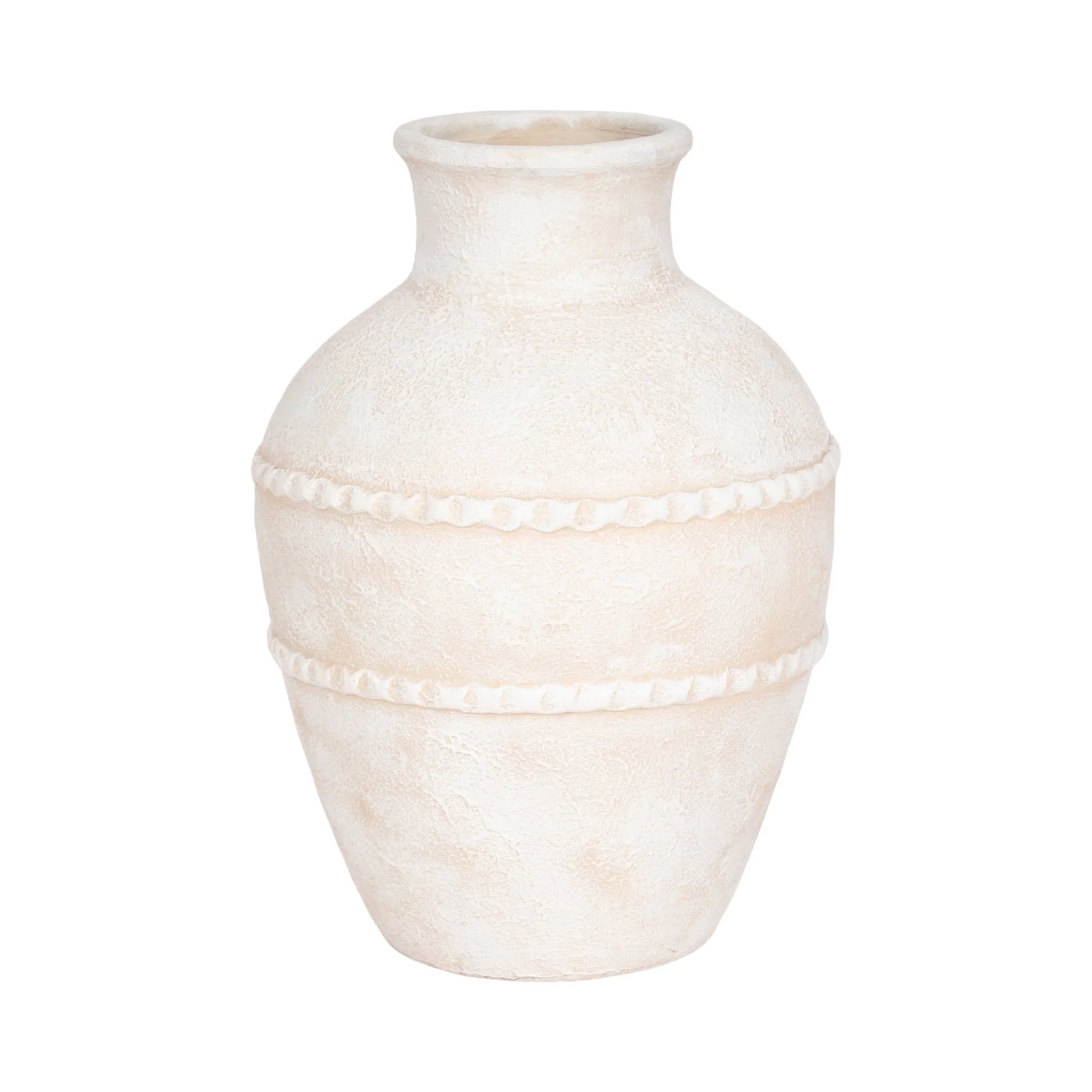 16" Traditional Textured Terracotta Vase, Ivory - Image 3