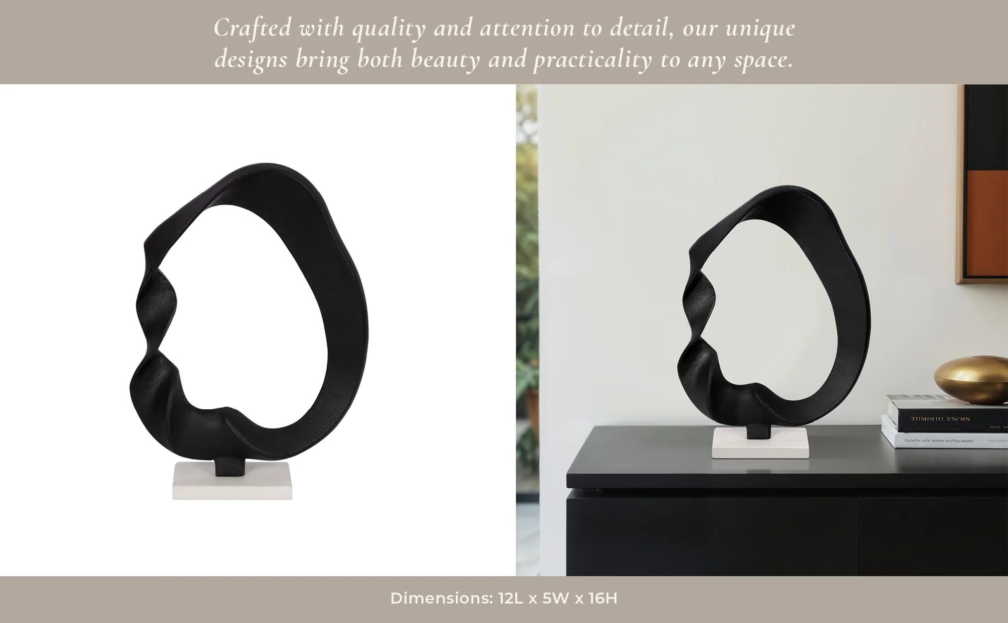 16" Twisted Sculpture On Marble Base, Black/white - Image 10