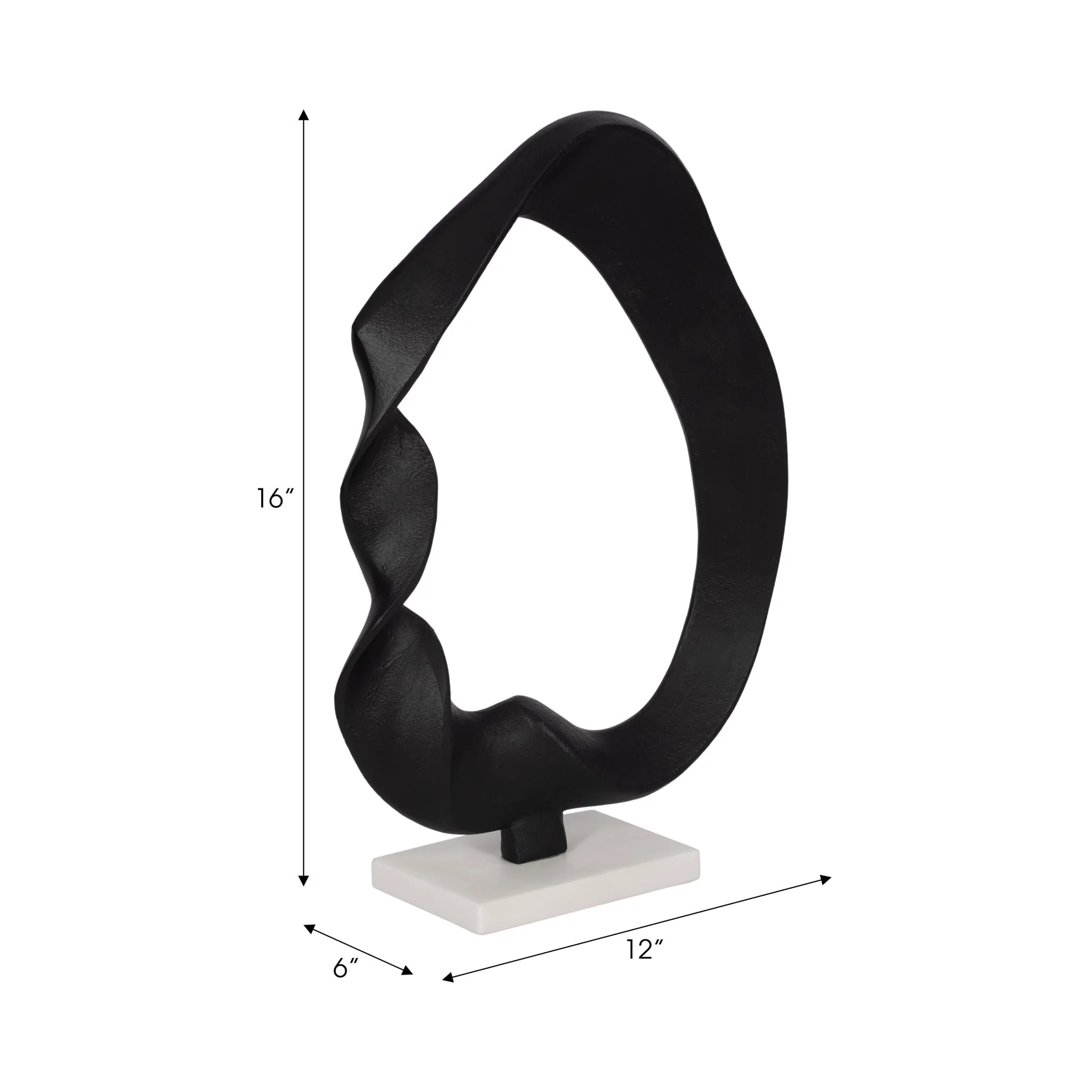 16" Twisted Sculpture On Marble Base, Black/white - Image 7