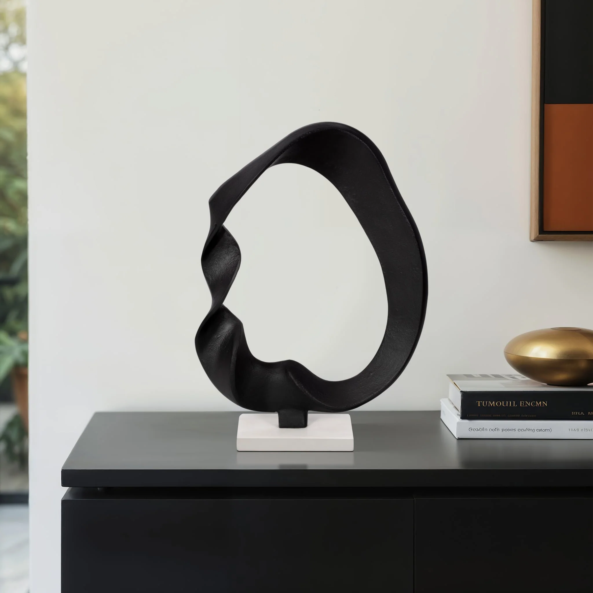 16" Twisted Sculpture On Marble Base, Black/white - Image 9