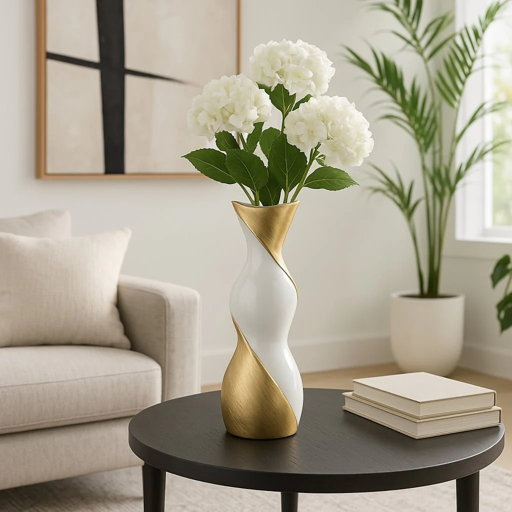 16" Twisted Vase, White/gold - Image 12