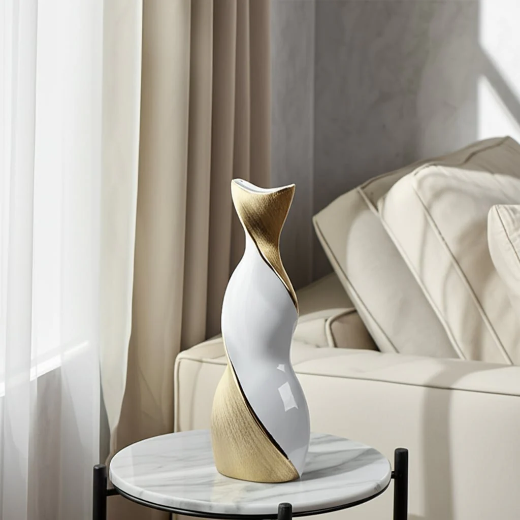 16" Twisted Vase, White/gold - Image 13