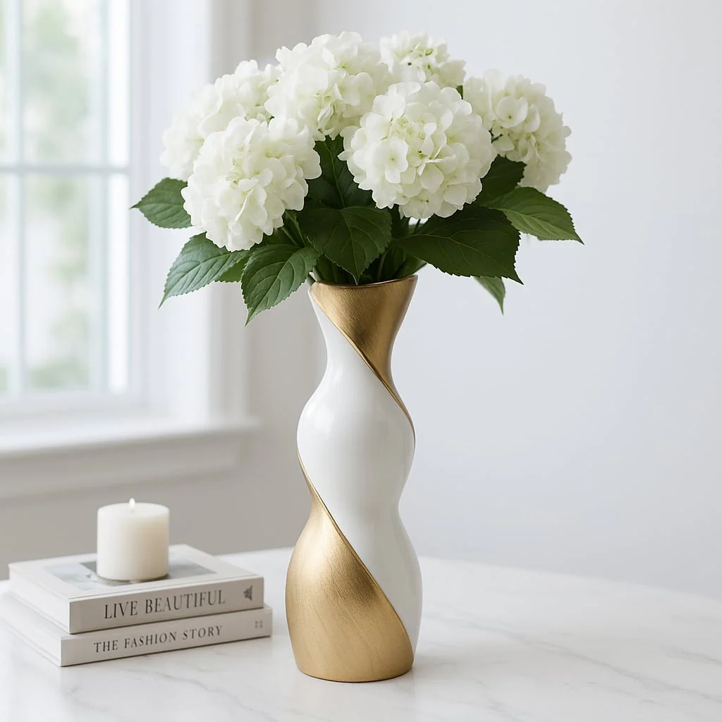 16" Twisted Vase, White/gold - Image 2