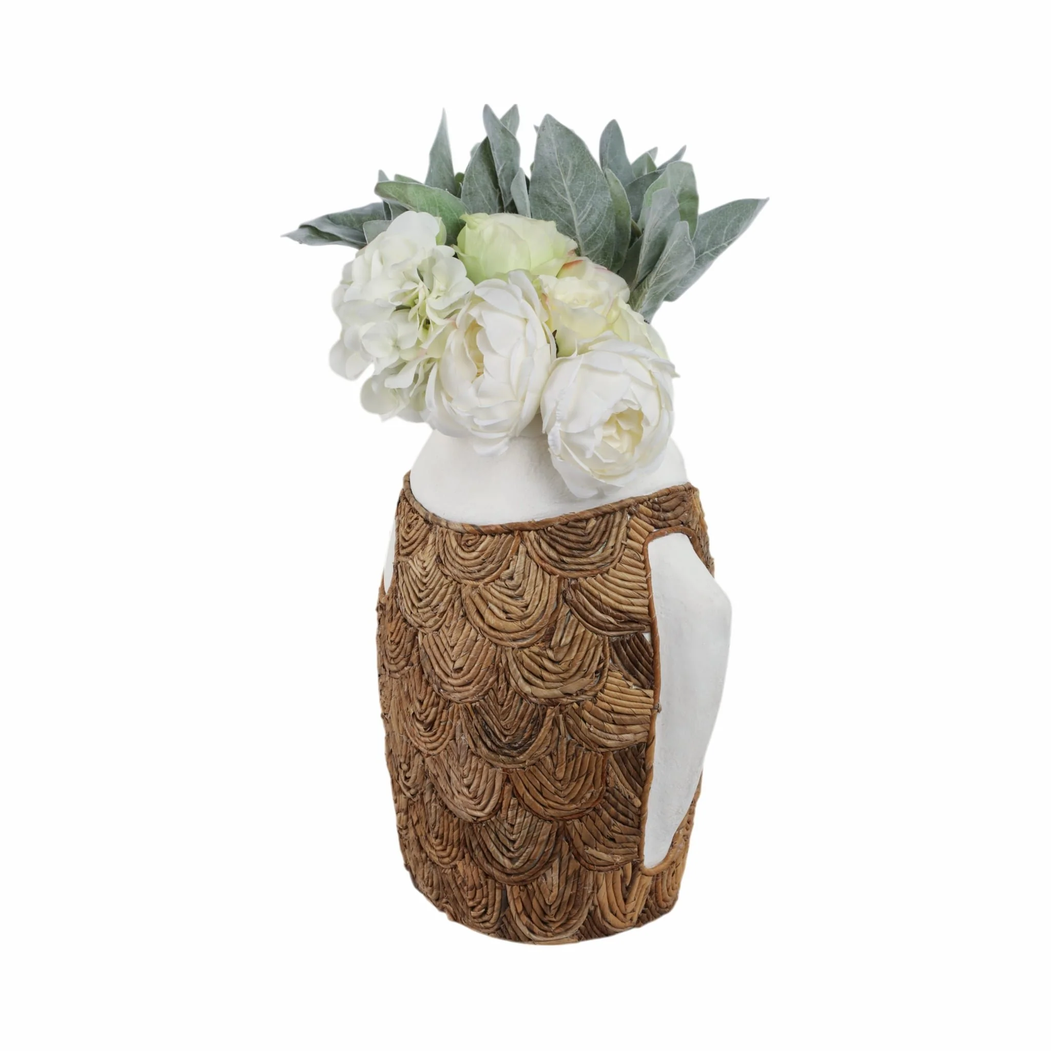 16" Woven Scale Terracotta Fsh Vase, Ivory/natural - Image 2