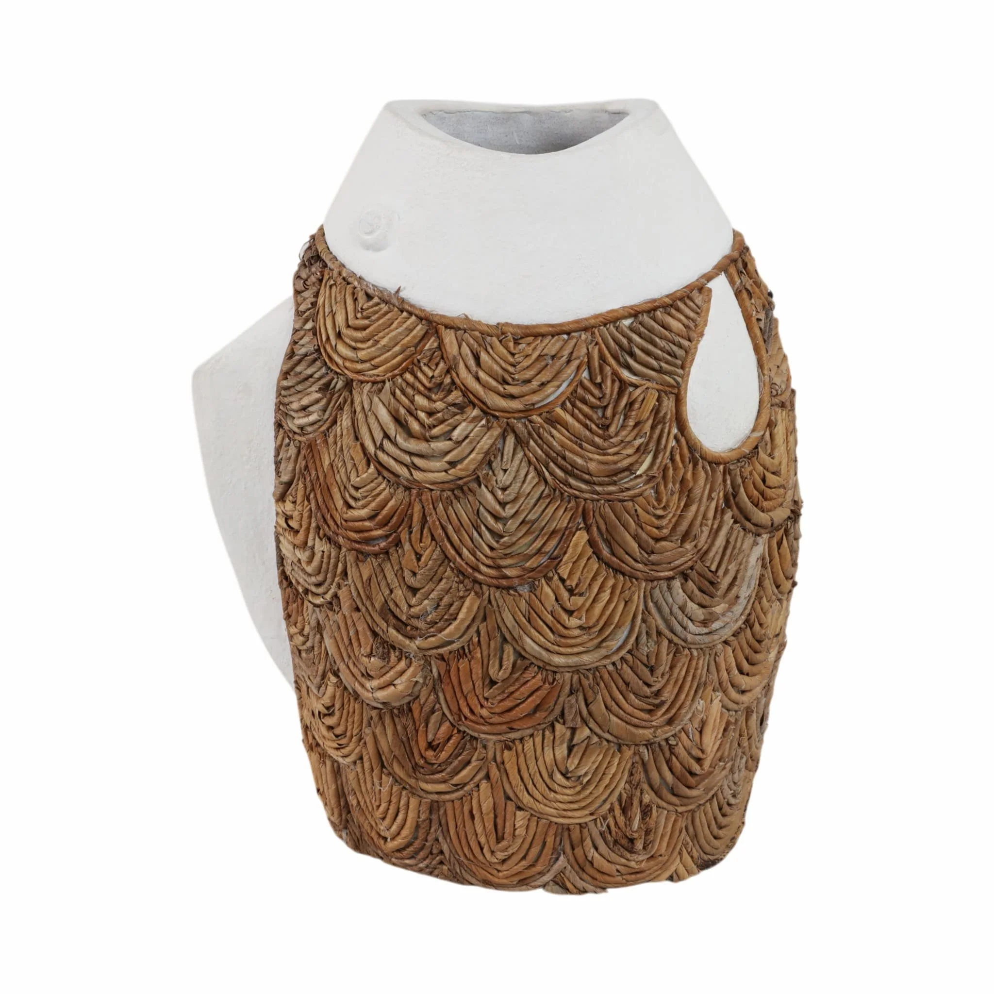 16" Woven Scale Terracotta Fsh Vase, Ivory/natural - Image 4