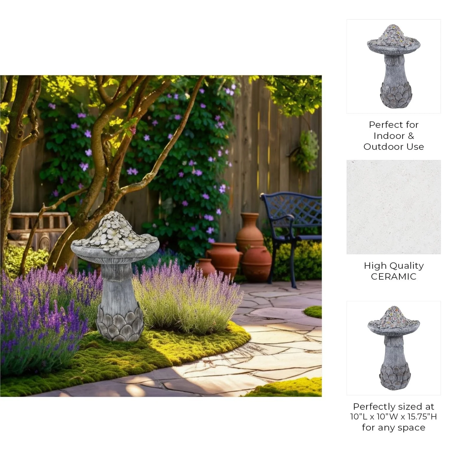 16x10" Garden Mushroom With Solar, Grey Multi - Image 10