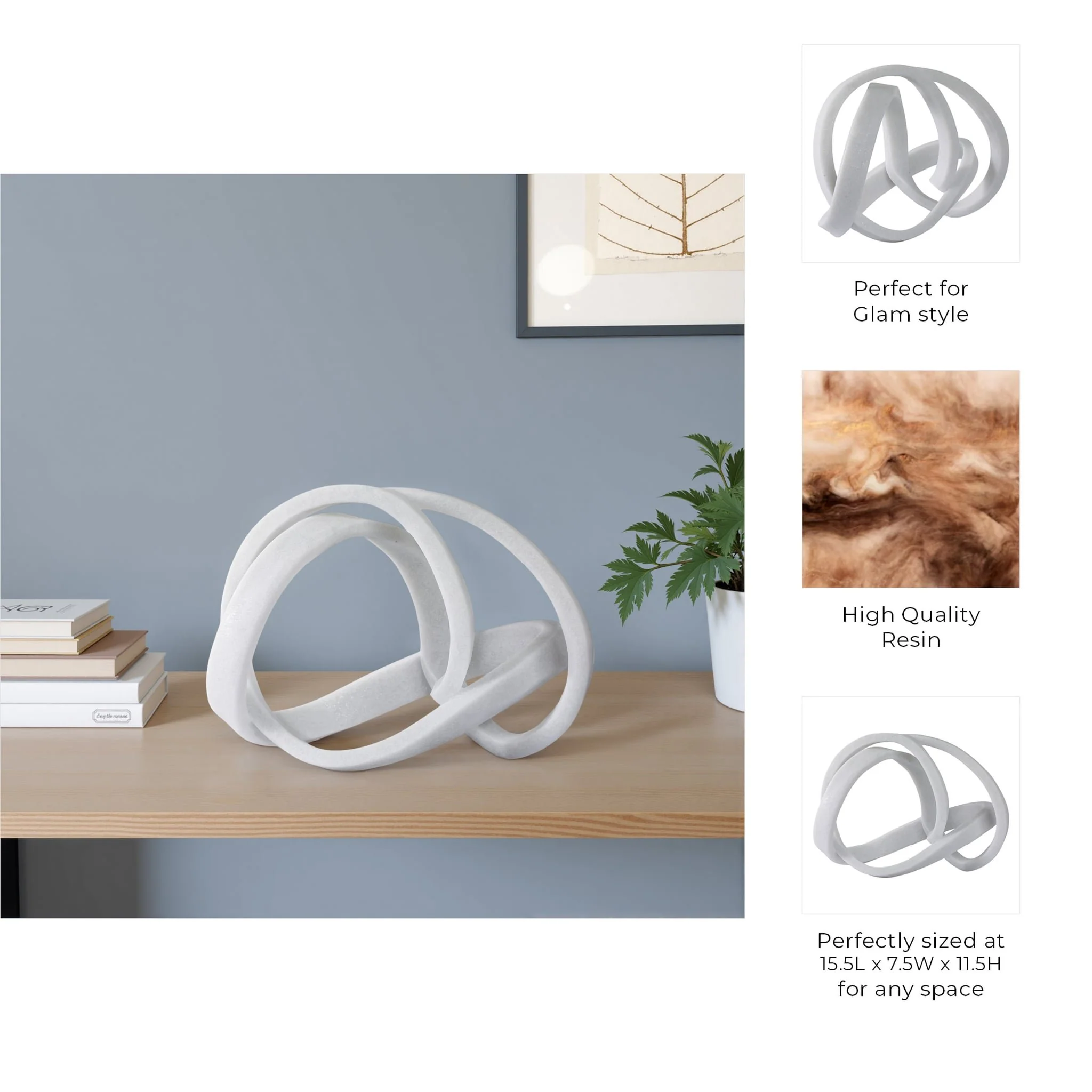 16x12" Resin Knot Object, White - Image 9