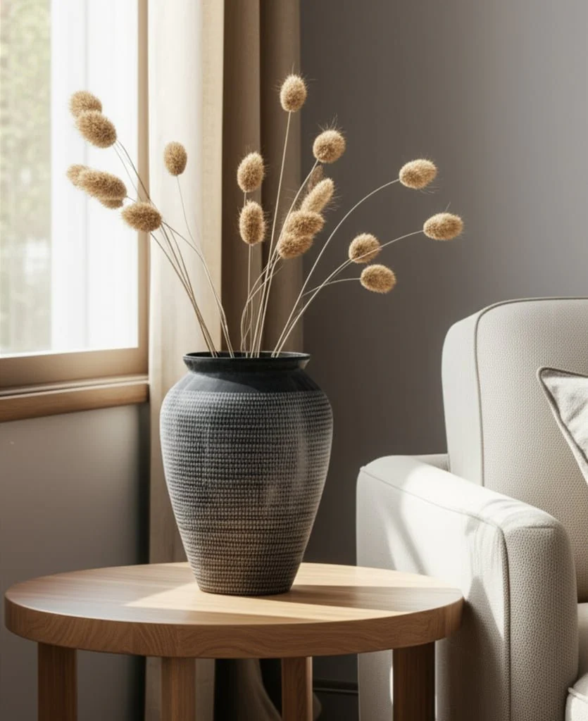 16x12" Textured Stoneware Vase, Black - Image 4