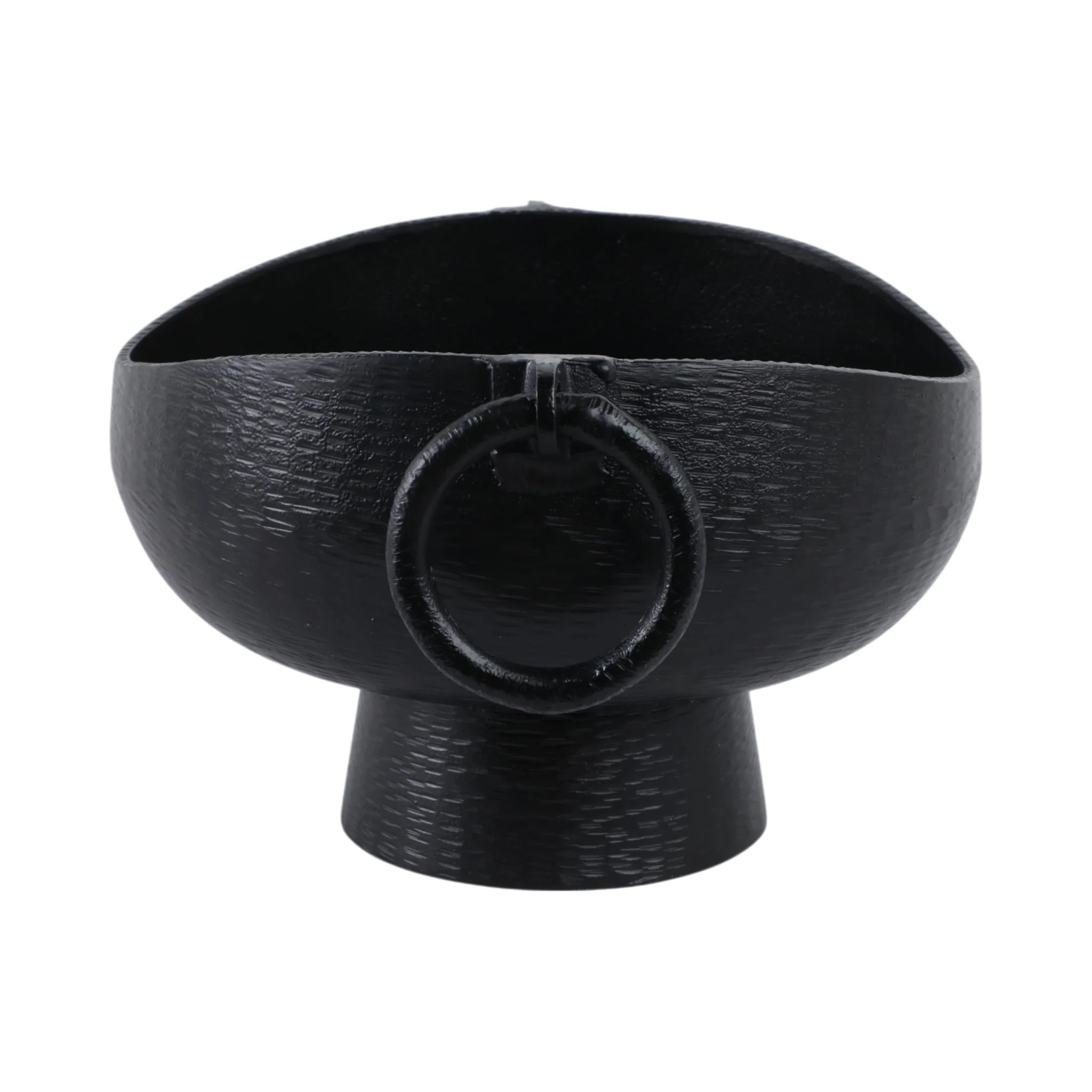 16x13" Metal Pedestal Bowl With Ring Handles, Blk - Image 3