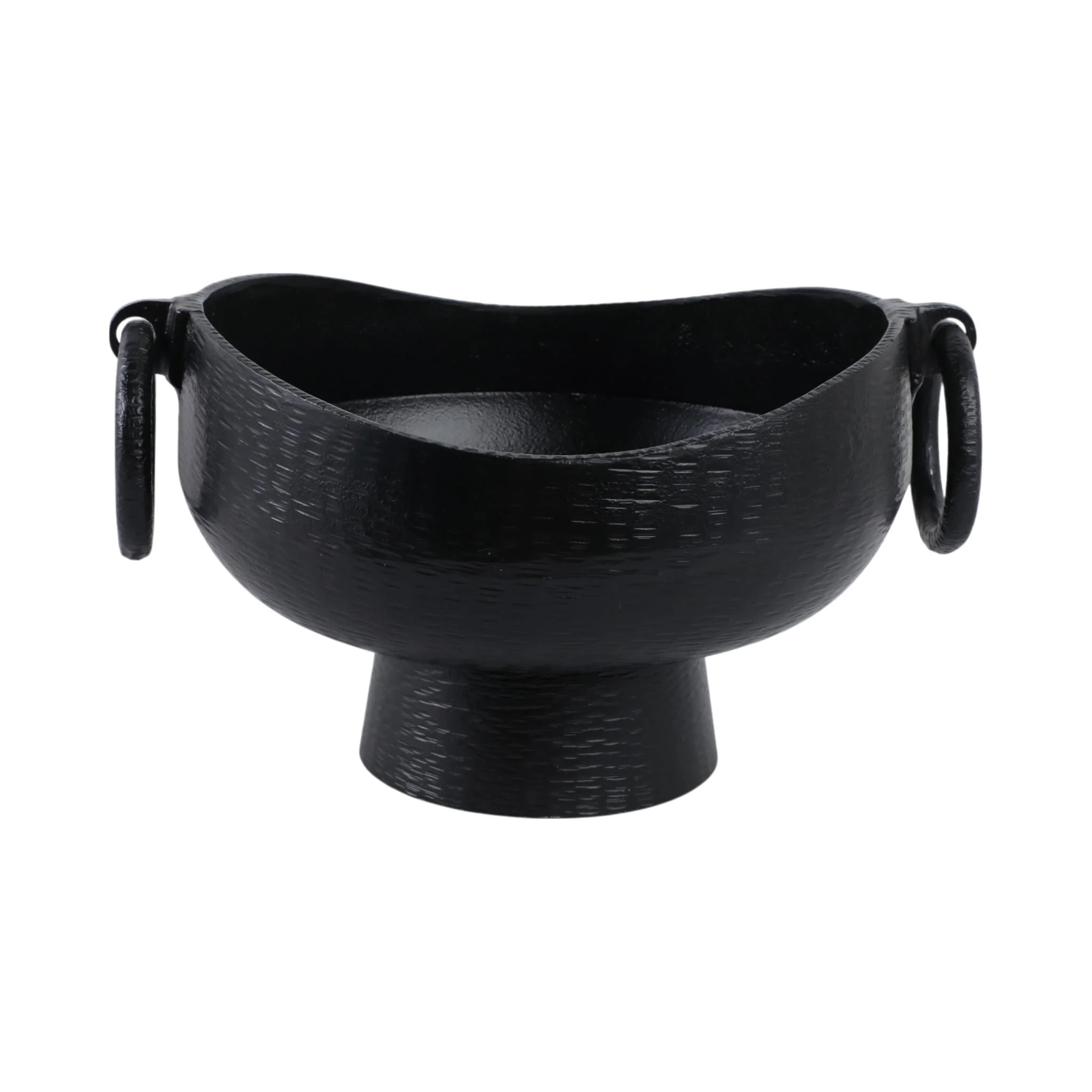 16x13" Metal Pedestal Bowl With Ring Handles, Blk - Image 4
