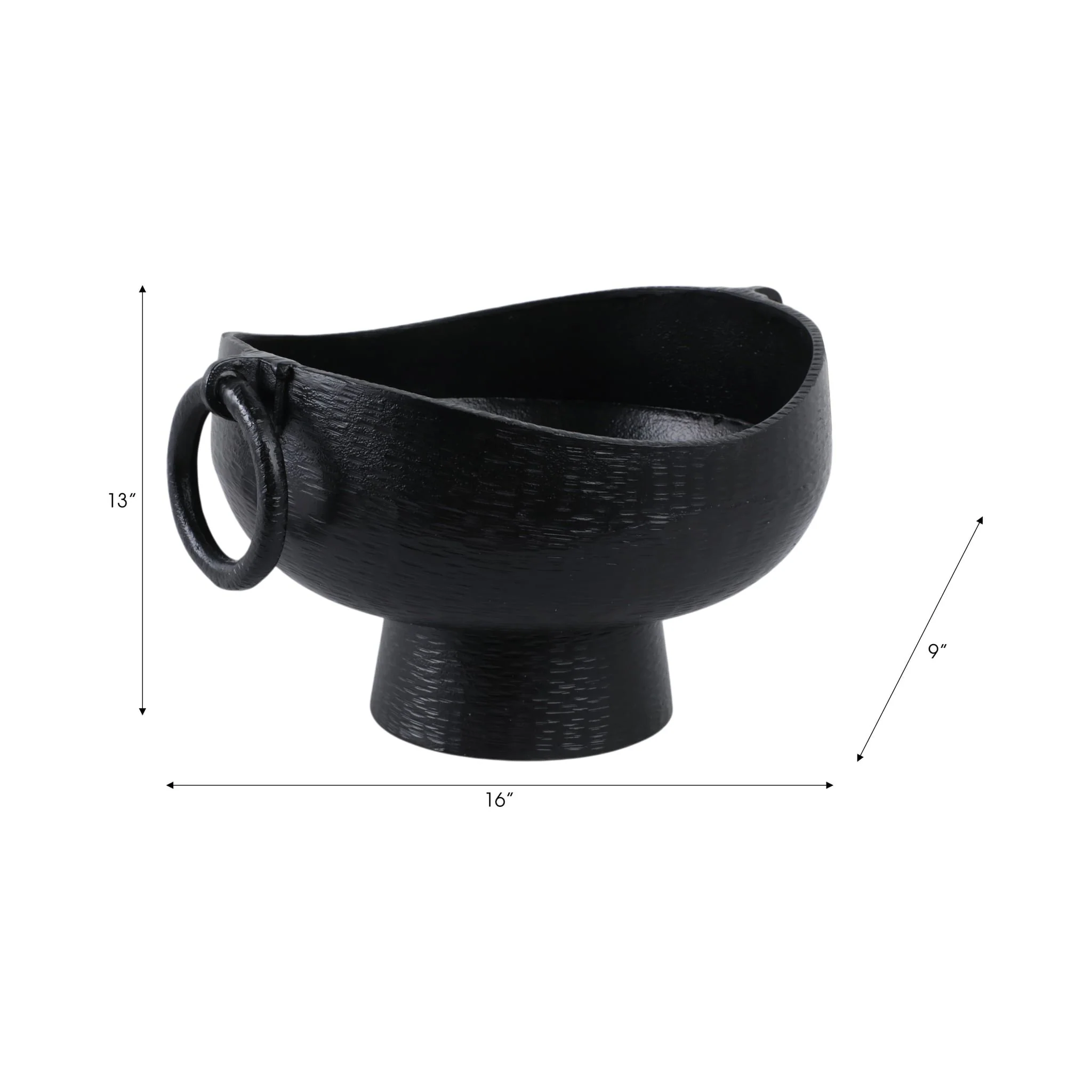 16x13" Metal Pedestal Bowl With Ring Handles, Blk - Image 8