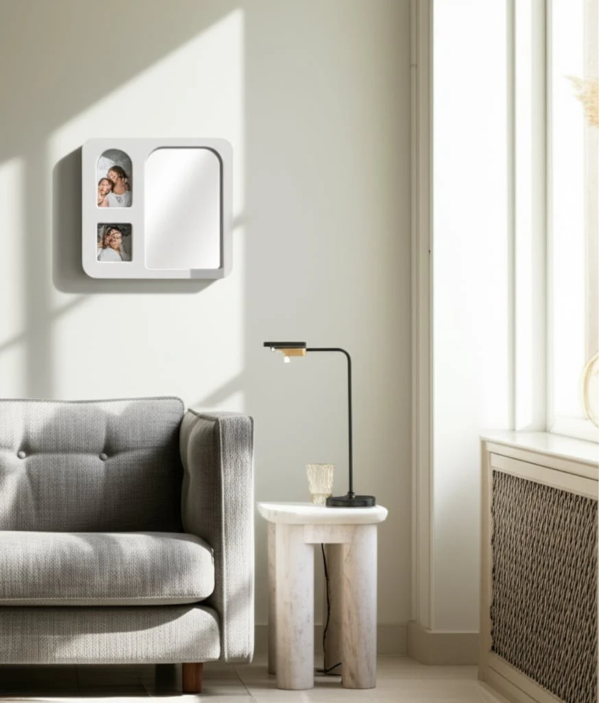 16x14" Mirror & 2 Photo Collage Frame Textured, Iv - Image 3