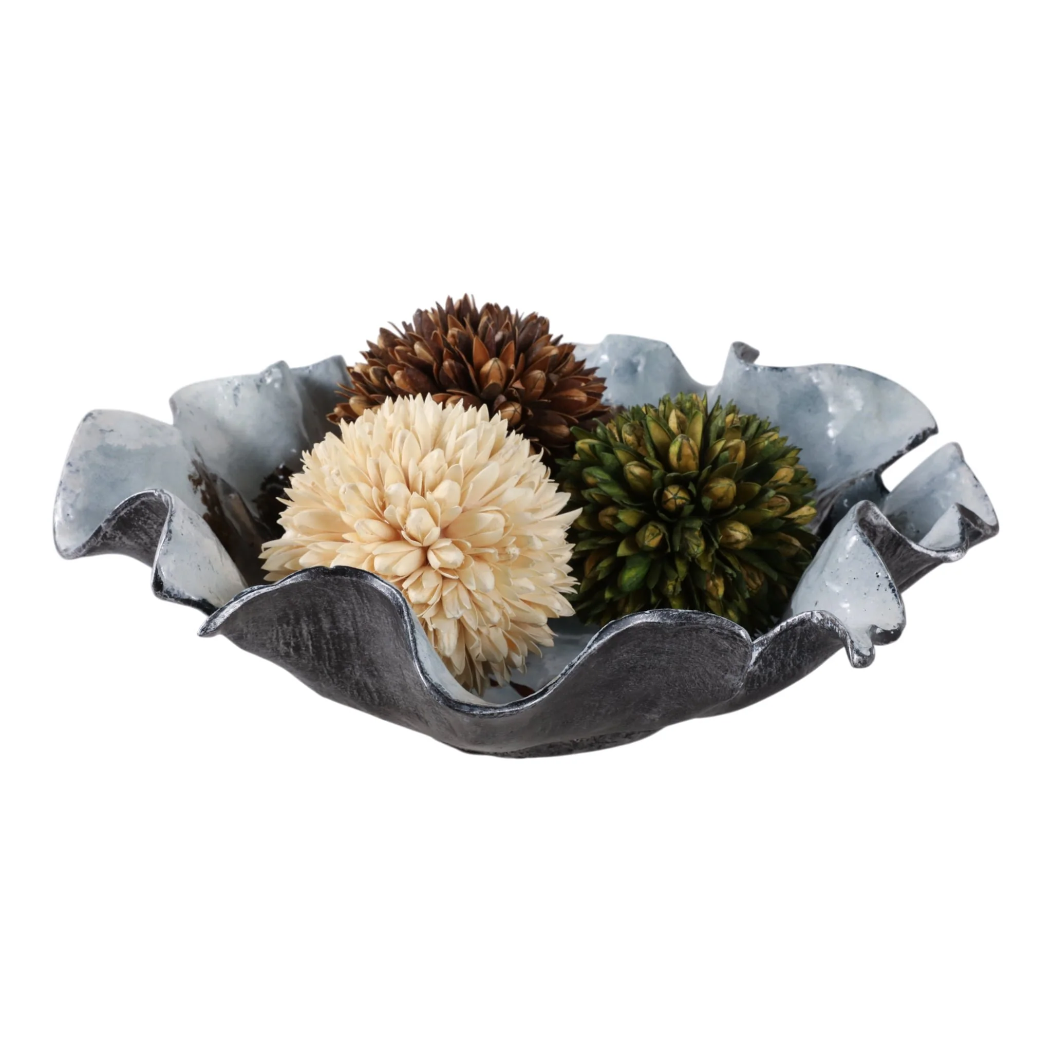 16x15" Abstract Flower Metal Bowl, Blue Multi - Image 2